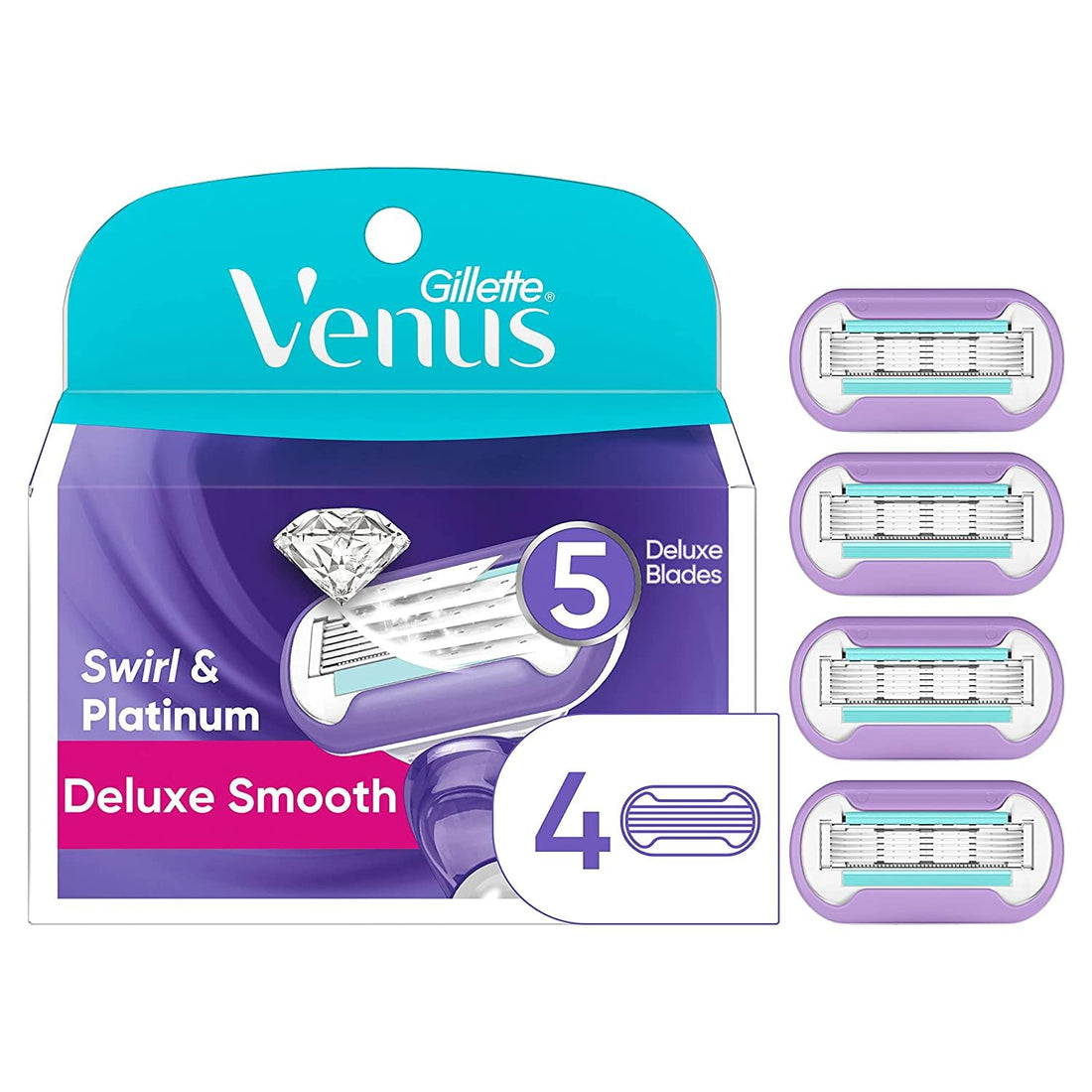 Gillette Venus Women's Razor Blade Refills, Swirl, 4 Count, Womens Razors / Blades