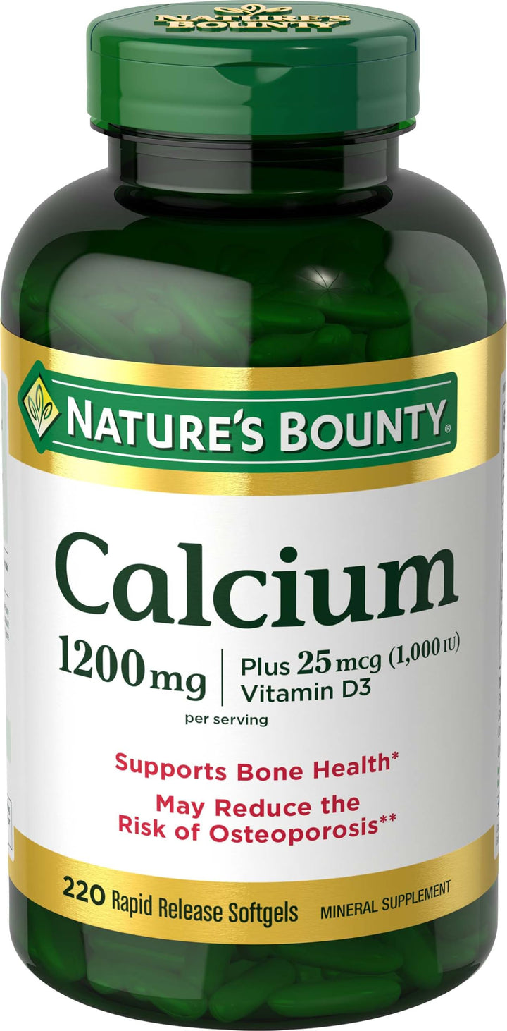 Nature’s Bounty Calcium 1200 mg with Vitamin D3, Bone Health & Immune Support, Vitamin D3 1000 IU, 220 Softgels