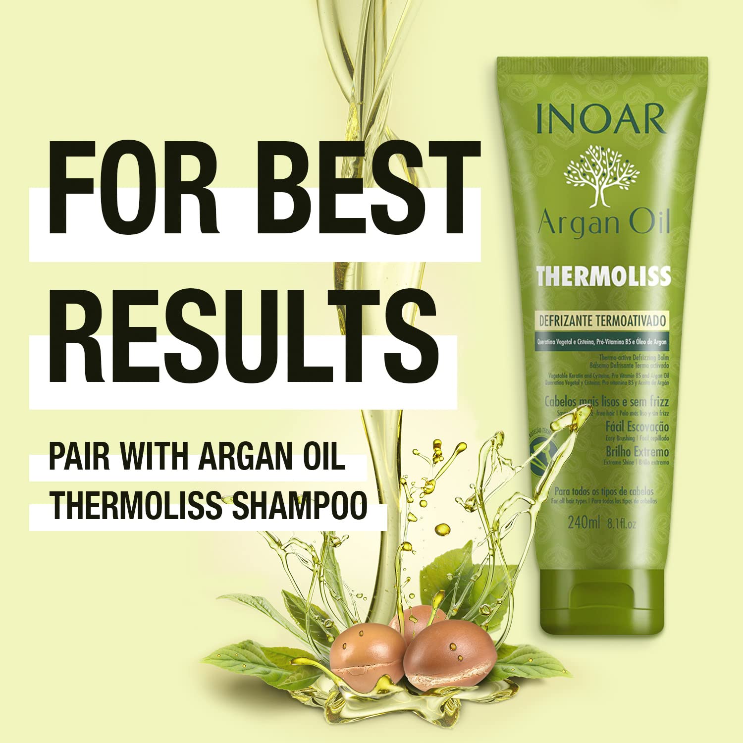 INOAR – Moroccan Smoothing Treatment Set with Keratin - Deep Cleansing Shampoo, Keratin Treatment, Reduces Frizz, Straighten Hair Treatment, Vegan Hair Products for Men and Women (8.4 oz. each)