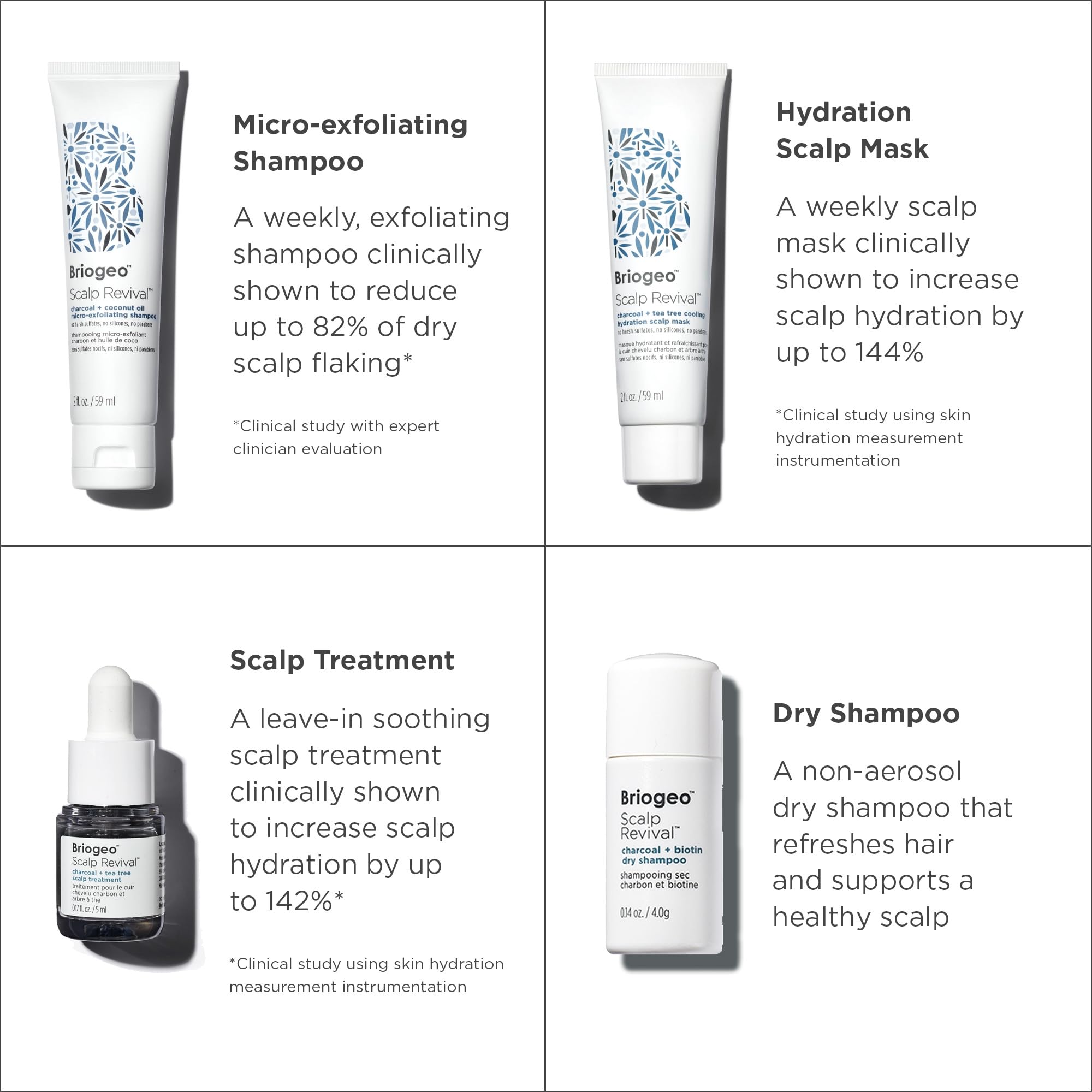 Briogeo Scalp Revival Soothe + Detoxify Minis Kit, Soothe a Dry, Flaky, Itchy Scalp, Clarify Build Up, Scalp Detox, Unclog Hair Follicles,Travel Kit, Vegan, Cruelty-Free, 4-Piece Set