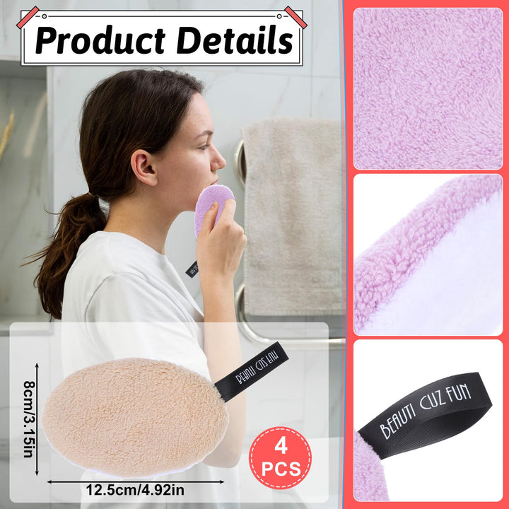 Giantree 4 Pcs Face Halo Makeup Remover Pads, Reusable Make Up Pads/Wipes, Washable Makeup Remover Pads Microfibre Cotton Face Cleansing Cloths for All Skin Type