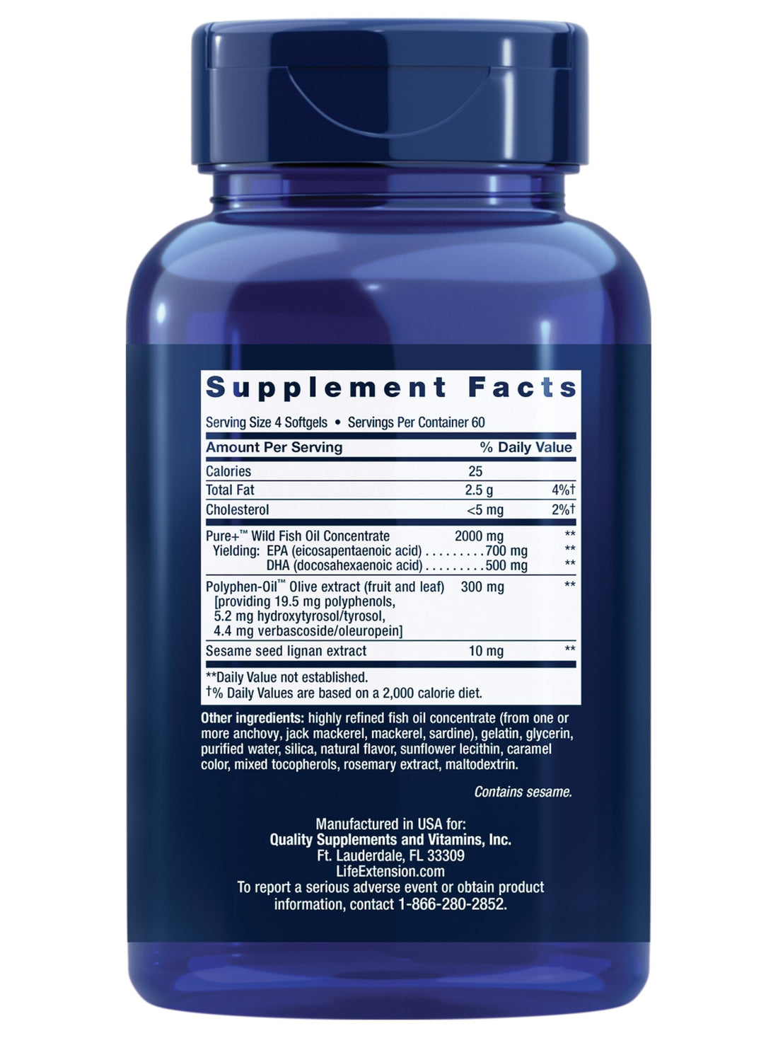 Life Extension Super Omega-3 EPA/DHA Fish Oil, Sesame Lignans & Olive Extract – Heart Health, Brain Health, Inflammation Health Support, Gluten-Free, Easy to Swallow, Non-GMO, 240 Softgels