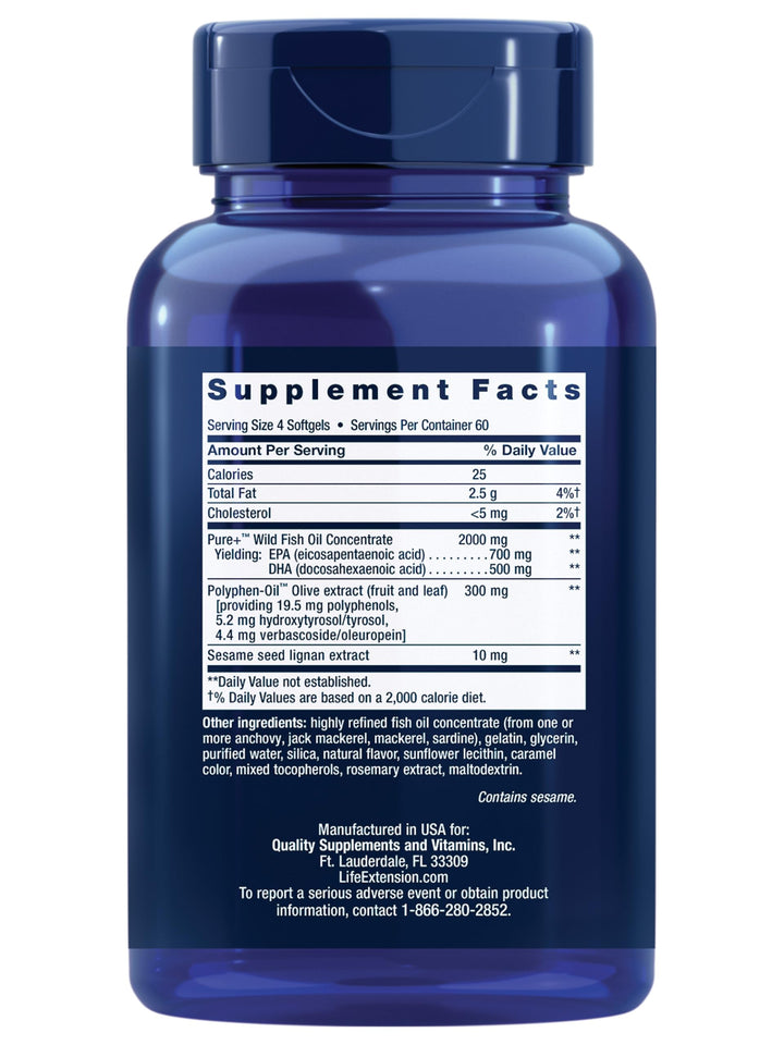 Life Extension Super Omega-3 EPA/DHA Fish Oil, Sesame Lignans & Olive Extract – Heart Health, Brain Health, Inflammation Health Support, Gluten-Free, Easy to Swallow, Non-GMO, 240 Softgels