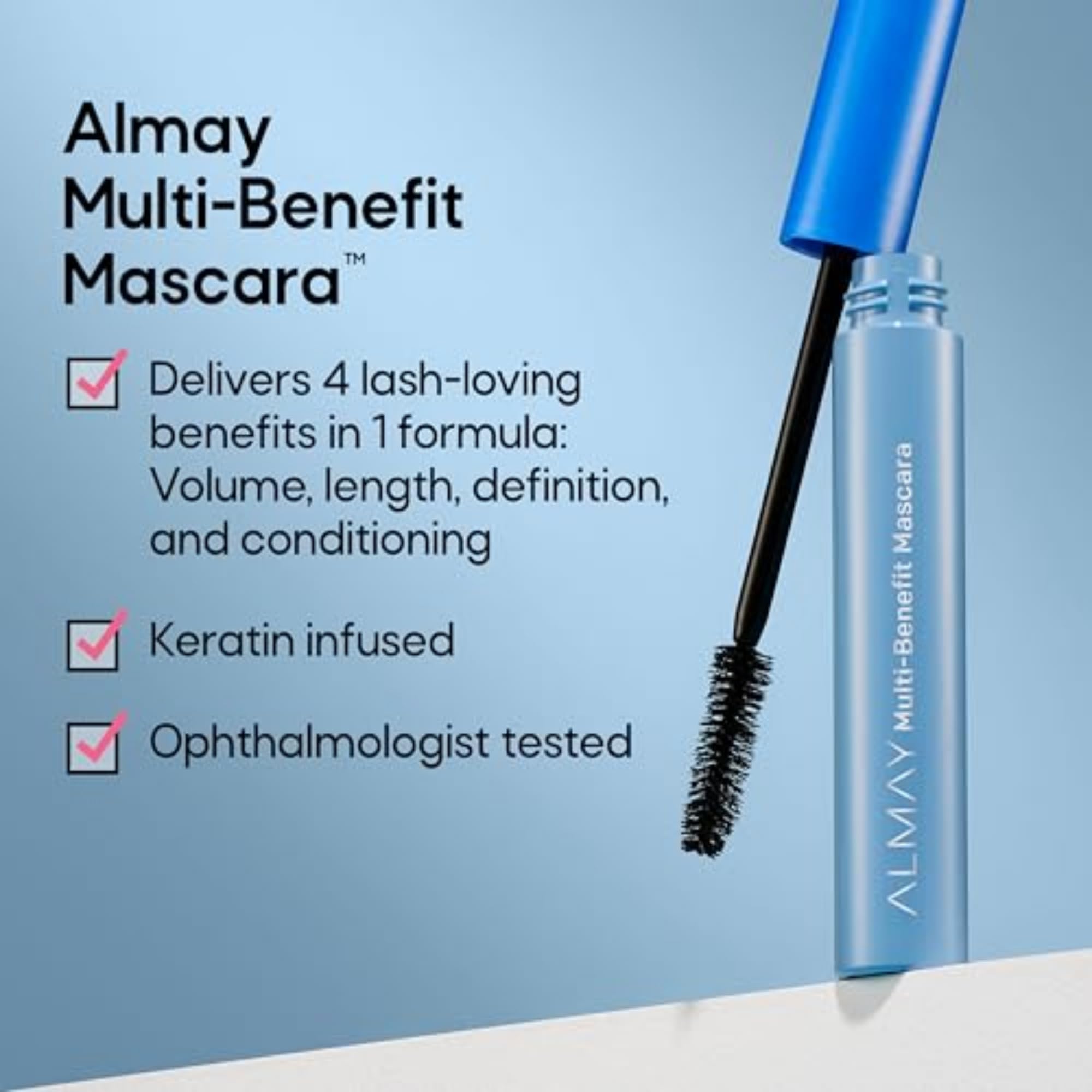Almay Mascara, Volume, Length, Definition & Conditioning, Eye Makeup Stocking Stuffers for Women, Hypoallergenic, 504 Black Waterproof, 0.24 Oz