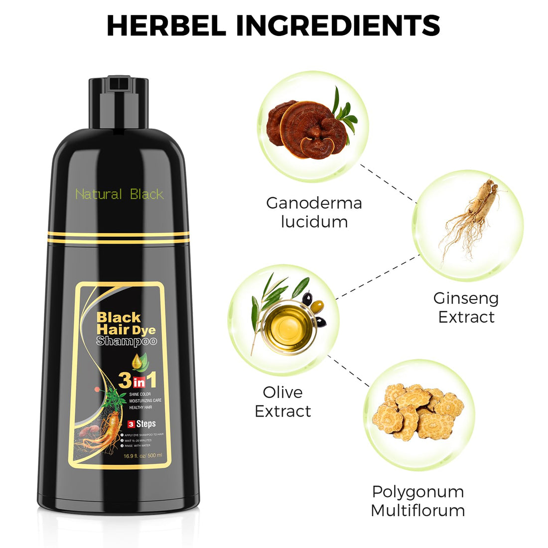 BELEZALIB Instant Black Hair Dye Shampoo for Women Man Hair Color Shampoo for Gray Hair - 100% Gray Coverage - Natural Plant Hair Dye 3 in 1, 16.9Fl OZ