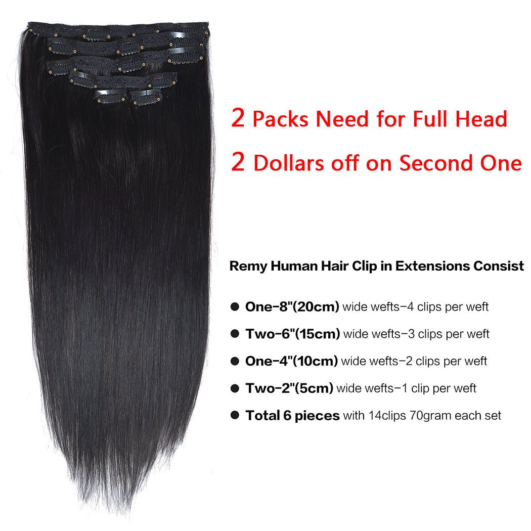 16 , Jet Black(#1) : 16 Clip in Hair Extensions Real Human Hair Jet Black(#1) 6pieces 70grams/2.45oz