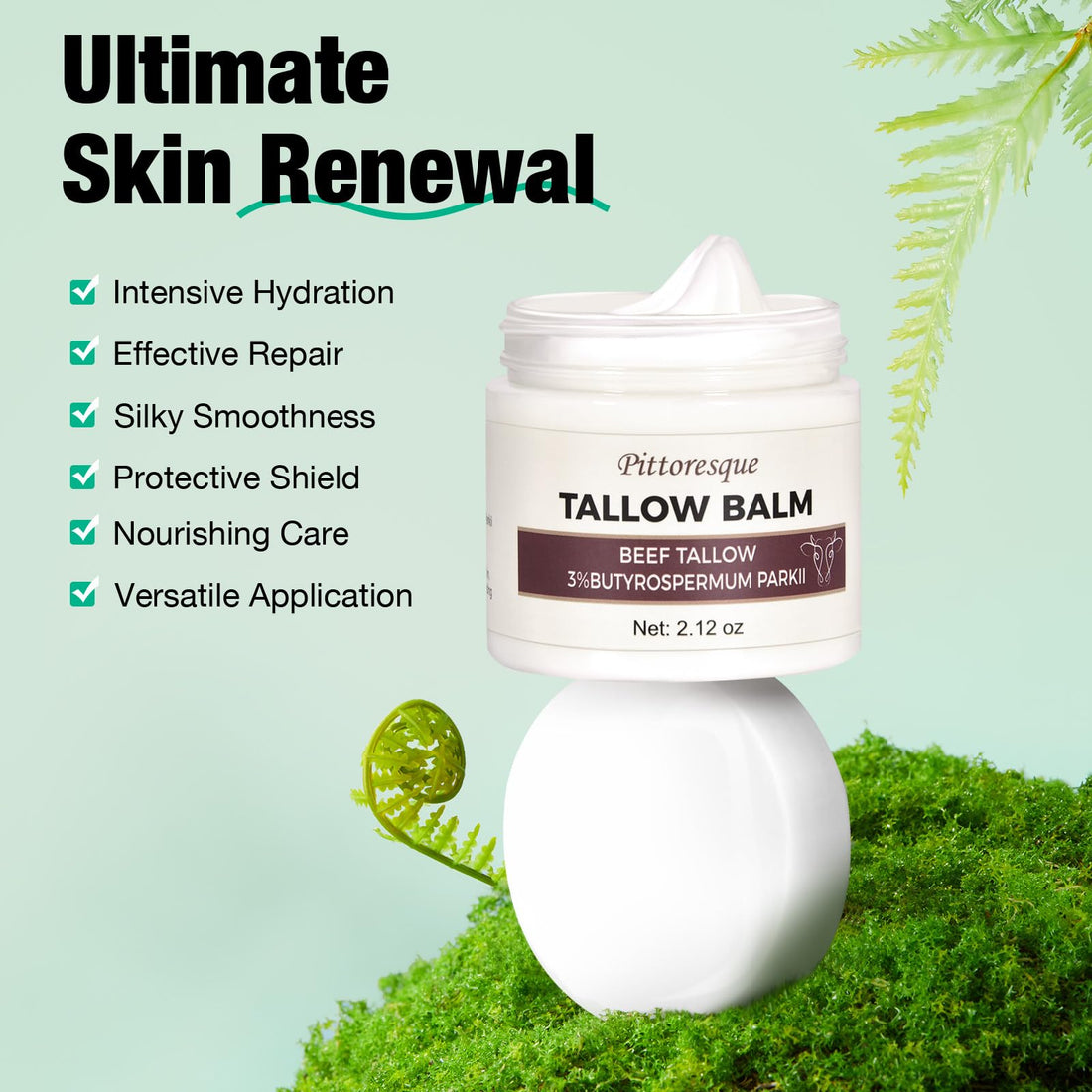 Pittoresque Beef Tallow,Nourishing Tallow Balm 2.12oz Rich Moisturizer for Face and Body Care