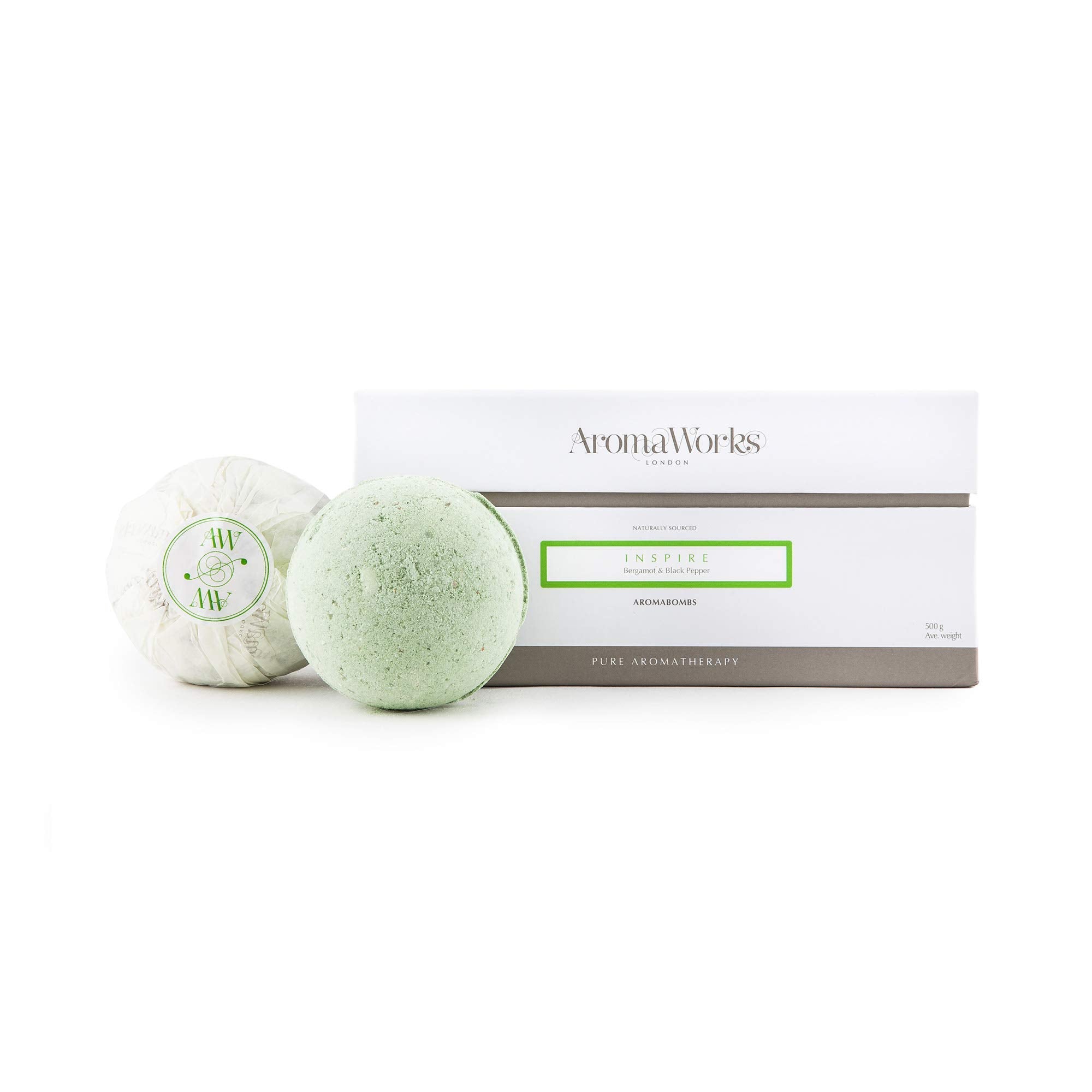 AromaWorks Inspire AromaBomb Bath Bomb - Black Pepper, Lime and Bergamot Aromas - Revive, Energize & Motivate - Natural, Vegan, Cruelty Free - 8.81 oz Each (2-pack)