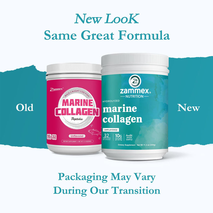 Zammex Marine Collagen Peptides Powder Unflavored, Wild-Caught Fish Collagen Powder, Supports Healthy Skin, Hair, Joints, Type 1 & 3 Collagen Supplement for Women - Easy to Mix. (32 Servings)