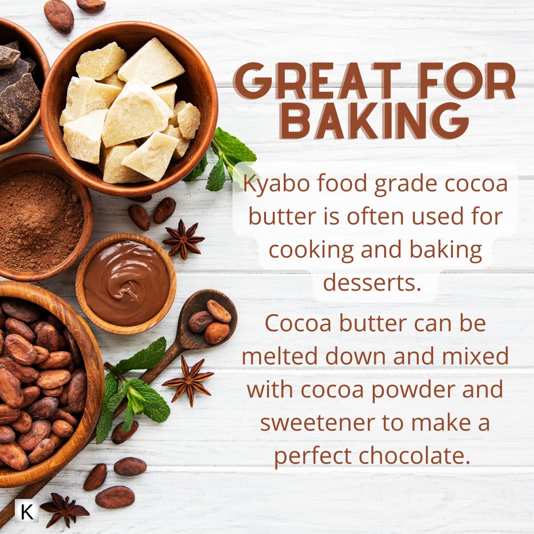 Kyabo 100% Pure and All Natural Cocoa Butter - 3lb - Food Grade - great for making lip balm, cream, hair products, candle, hair removal and craft projects - Made with Organic Cacao