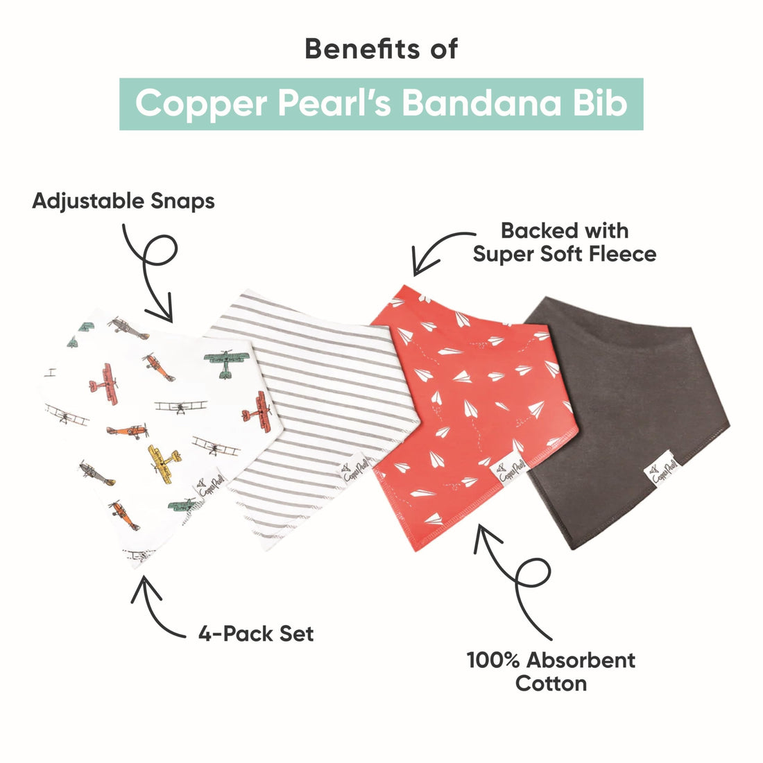 Copper Pearl 4 Pack Soft Cotton Baby Bibs for Drooling and Teething, Absorbent Drool Bibs for Baby Girl and Boy, Adjustable to Fit Newborns to Toddlers, Tons of Styles (Archer Set)