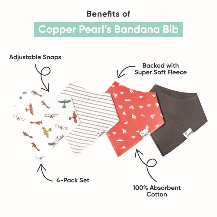 Copper Pearl 4 Pack Soft Cotton Baby Bibs for Drooling and Teething, Absorbent Drool Bibs for Baby Girl and Boy, Adjustable to Fit Newborns to Toddlers, Tons of Styles (Archer Set)