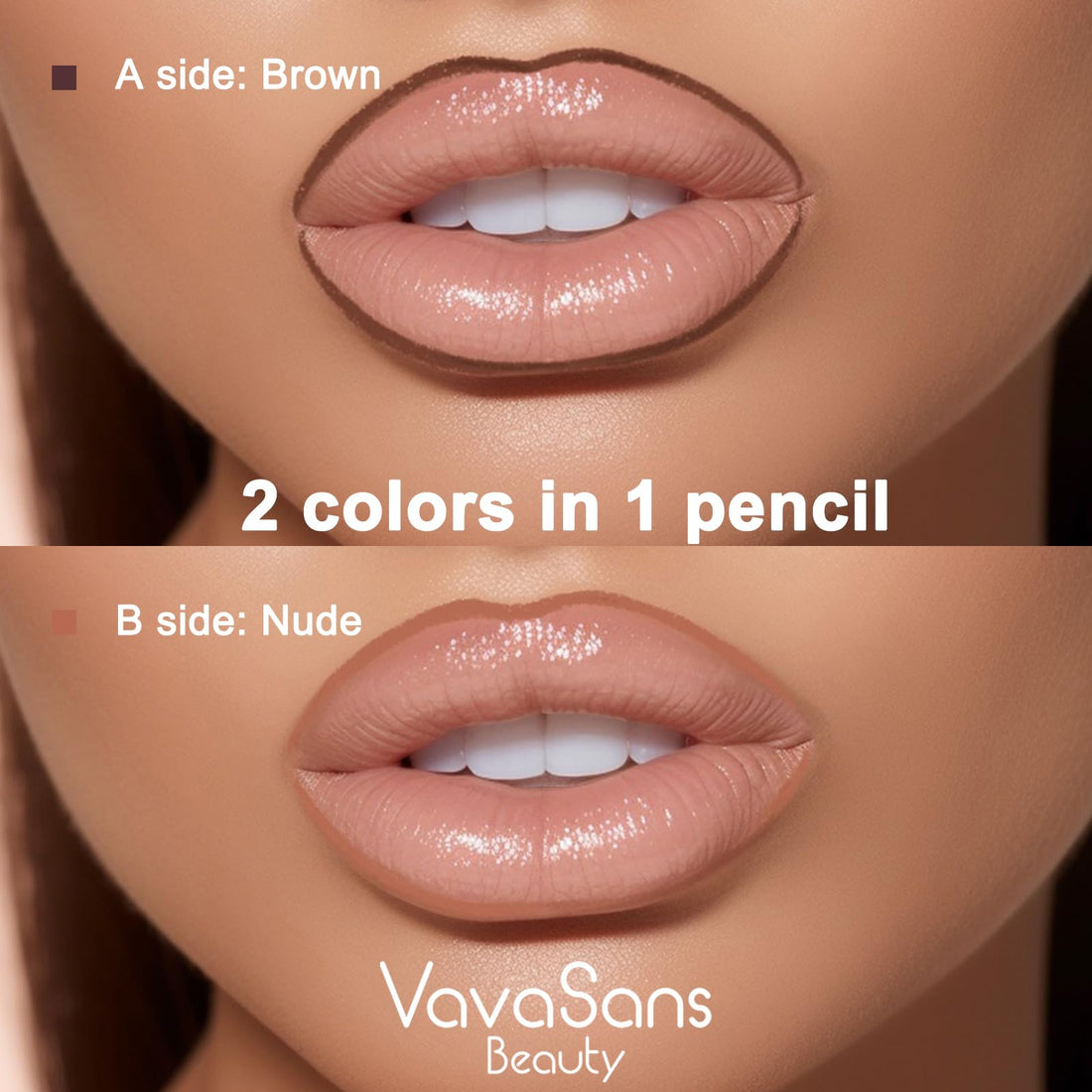 VavaSans Matte Lip Liner Mechanical Pencil Ultra-Blendable Brown and Nude Dual Ended Two Color Retractable Lipliner Pigmented Smooth Creamy Textured Waterproof Smudge Proof Long Lasting Makeup