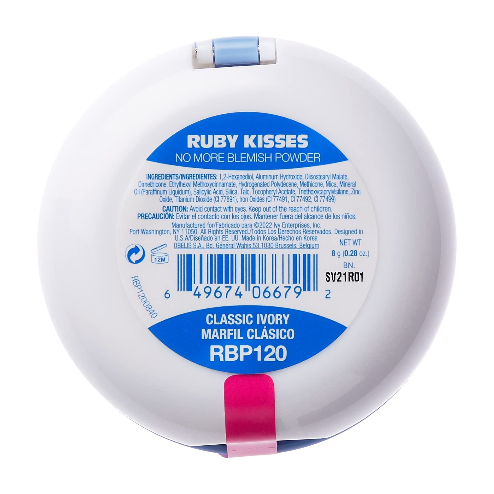 Ruby Kisses No More Blemish Face Powder with Salicylic Acid Korean Makeup Matte Finish Full Coverage Pressed Powder (Classic Ivory)