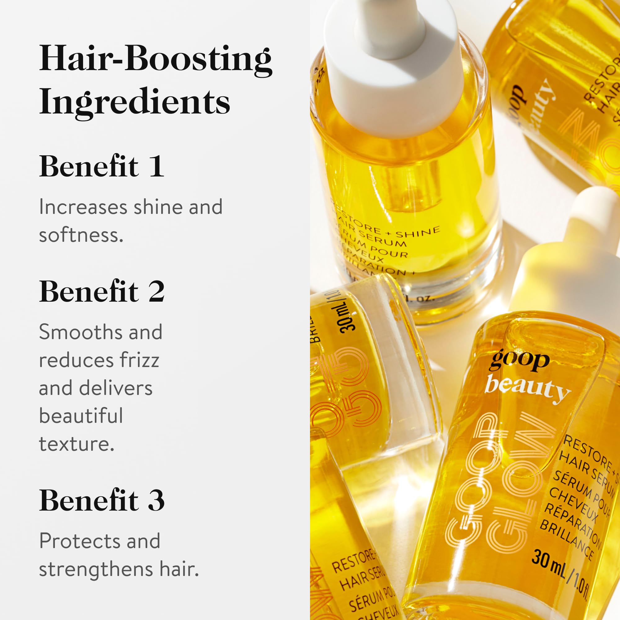 goop Beauty Hair Serum | Moisturizer for Frizz & Dryness | Vitamin C, Sea Buckthorn, and Plumeria Monoi Oil | Detangler to Help Shine & Texture | Paraben and Silicone Free | 1 fl oz
