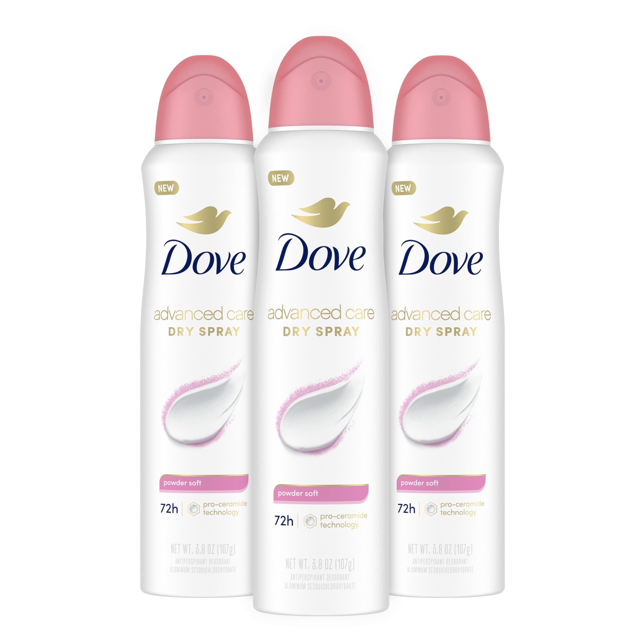 Dove Advanced Care Dry Spray Antiperspirant Deodorant for Women, Powder Soft, for 48 Hour Protection And Soft And Comfortable Underarms, 3.8 oz 3 Count