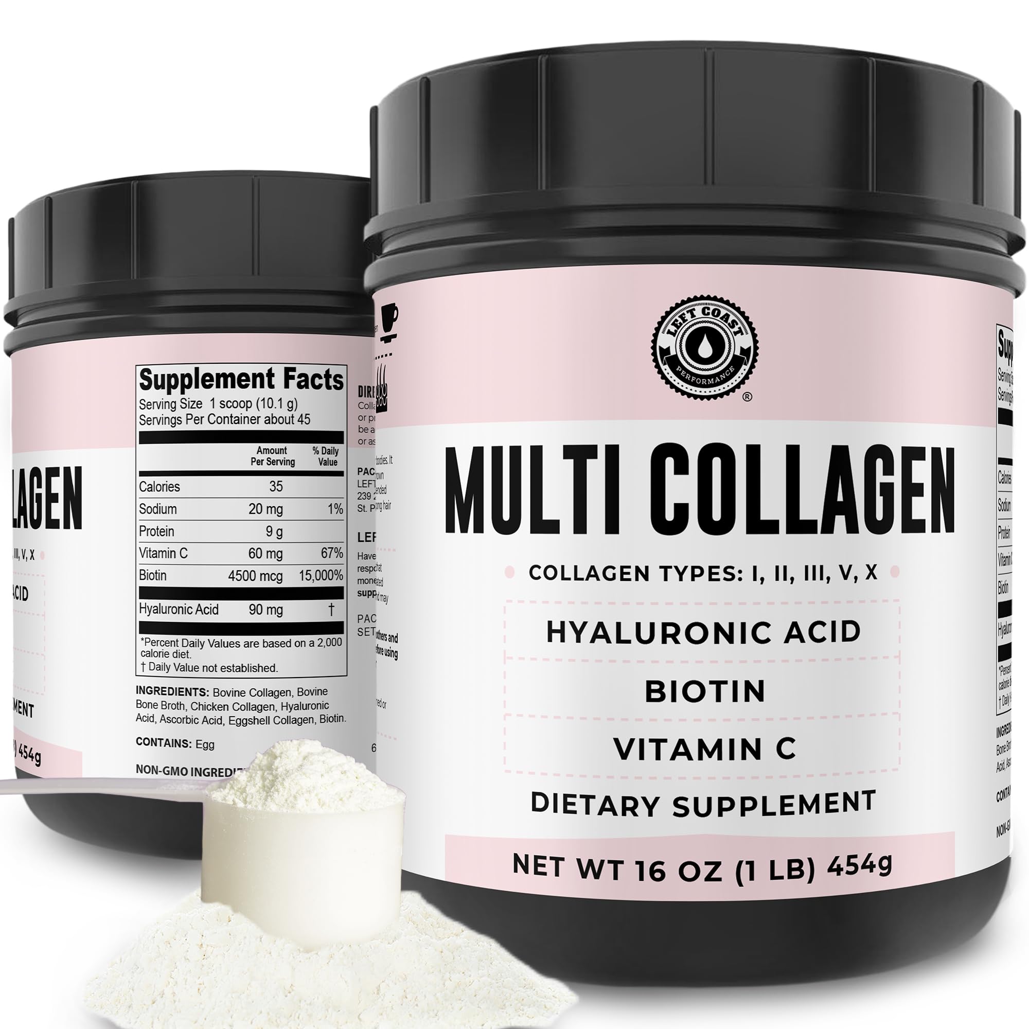 Multi Collagen Peptides Powder Types I, II, III, V, X Multi Collagen Protein Powder with Hyaluronic Acid, Biotin, Vitamin C, For Skin Hair Nails Joints and Gut Health - Keto, Non-GMO Supplement