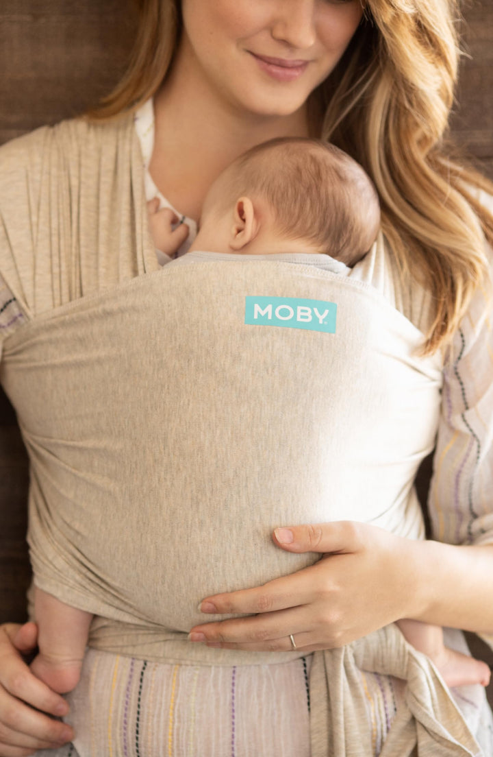 Moby Baby Wrap Carrier Evolution by Petunia Pickle Bottom for Newborns to Toddlers (8-33lbs), Infant Sling Carrier, Hands Free Design, Adjustable for All Body Types (Almond)