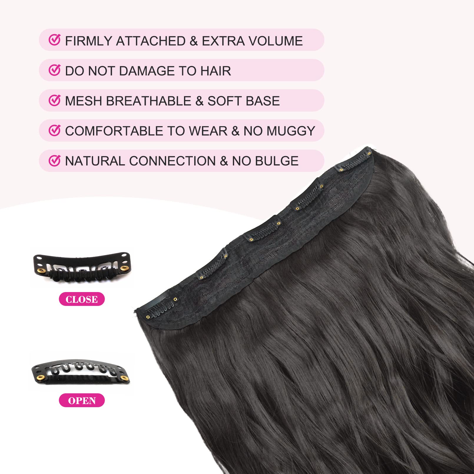 REECHO® 20 1-Pack 3/4 Full Head Curly Wave Clips in on Synthetic Hair Extensions Hairpieces for Women 5 Clips 4.6 Oz per Piece - Black brown