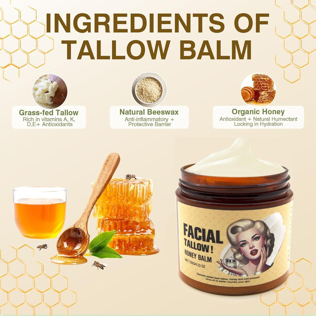 Whipped Beef Tallow for Skin,Tallow and Honey Balm,Grass Fed Beef Tallow Moisturizer for Skin Care,Hydrating and Nourishes the Skin(2pcs)