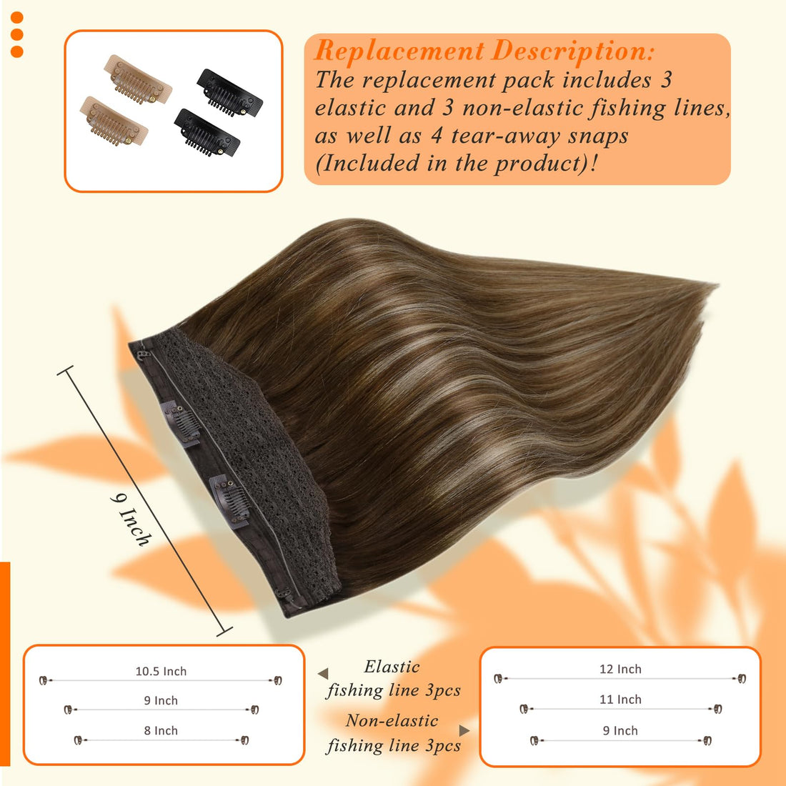 Fshine Invisible Hair Extensions Human Hair Clip in Headband 16Inch Hidden Wire Crown Extensions Real Human Hair Balayage Dark Brown to Blonde 80Gram Crown Hair Pieces for Women with Thinning Hair