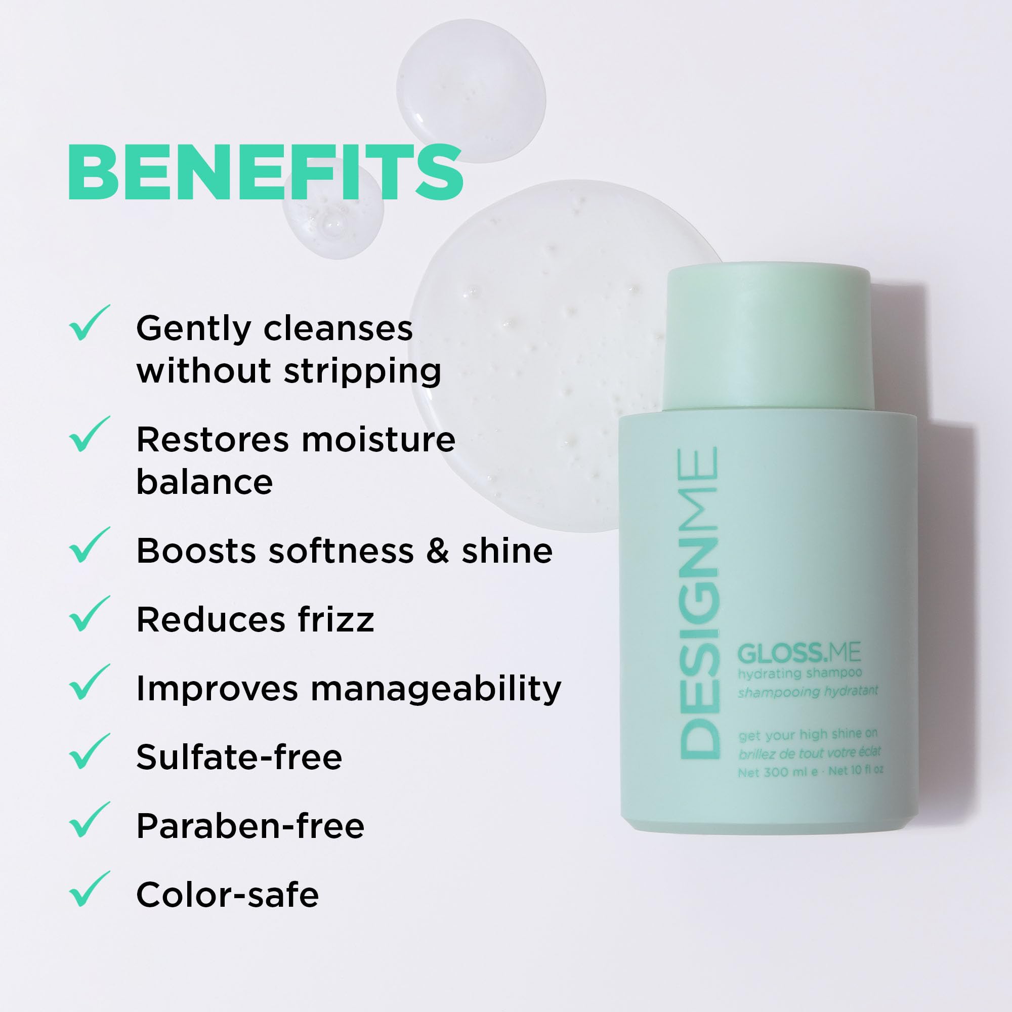 Design.Me GLOSS.ME Hydrating Shampoo | With Hemp & Argan Oil | Adds Softness & Shine | Straight, Wavy, or Curly Hair Shampoo | Sulfate-Free & Color-Safe Moisturizing Shampoo for Dry Hair, 10 Fl Oz