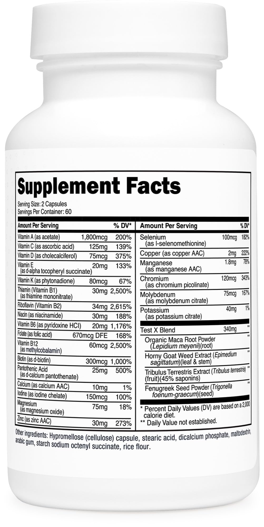 Type Zero Multivitamin Capsules for Men (120 Capsules) (1200 mg) - Gluten-Free, 60 Servings