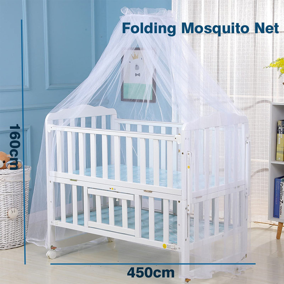 FAMKIT Baby Infant Toddler Bed Dome Cots Mosquito Netting Hanging Bed Net Mosquito Bar Frame Palace-Style Crib Bedding Set (Mosquito Net Without Stand) 160X450CM