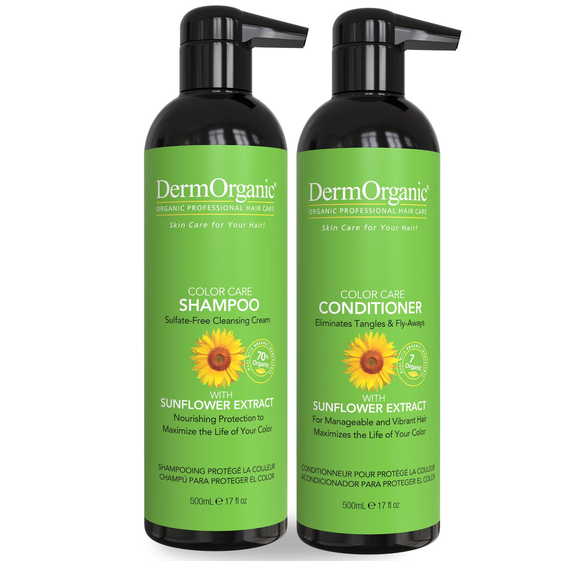 DermOrganic Color Care with Sunflower Anti-Fade Extract - Sulfate-Free SHAMPOO and CONDITIONER 17 fl.oz