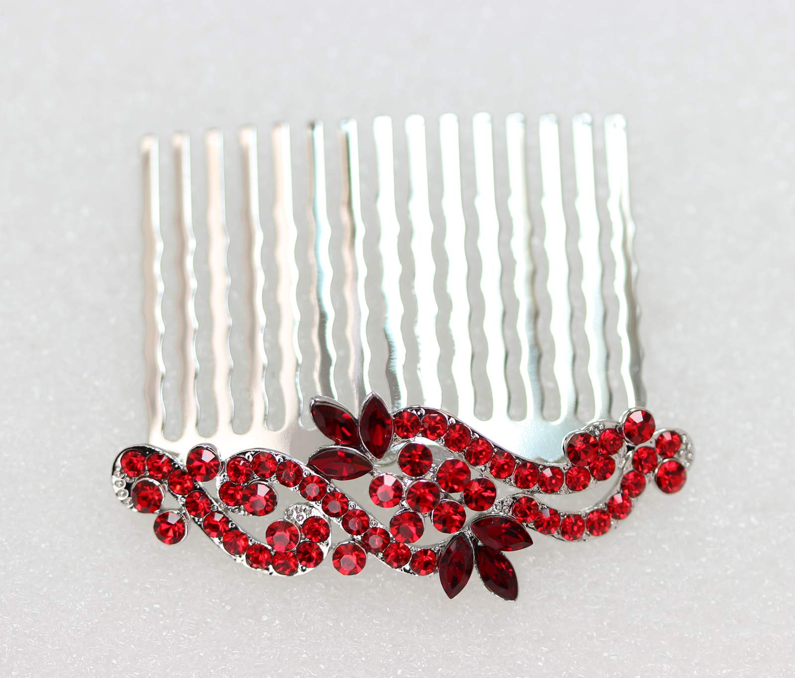 Faship Gorgeous Red Crystal Floral Hair Comb