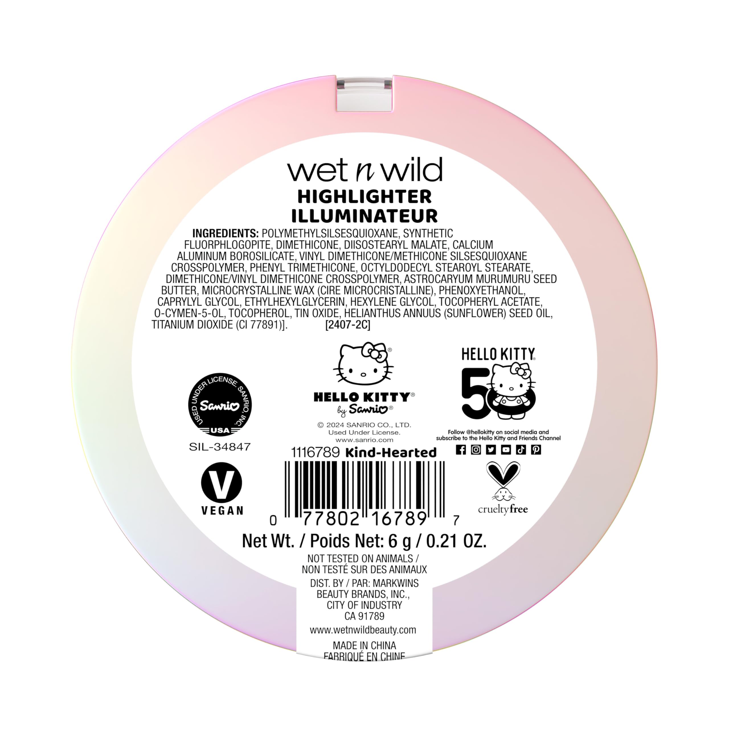 wet n wild Hello Kitty Highlighter, Multi-Dimensional Glow with Iridescent Pearls, Silky-Smooth Buildable & Blendable Formula, Cruelty-Free & Vegan - Kind Hearted