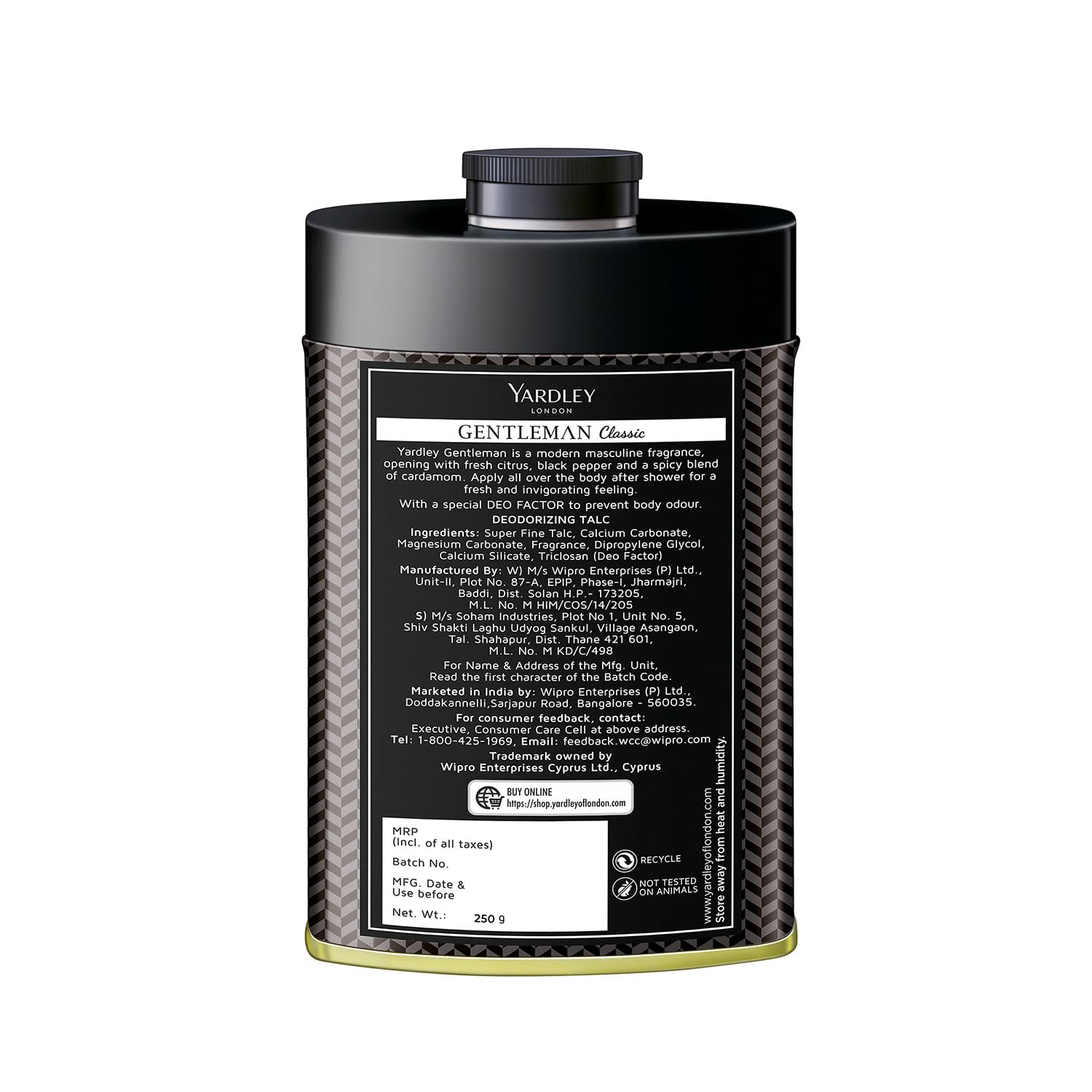 Yardley London Gentleman Classic Deodorizing Talc| Fresh Woody Scent| Masculine Fragrance| Deodorizing Body Talc for Men| 250g