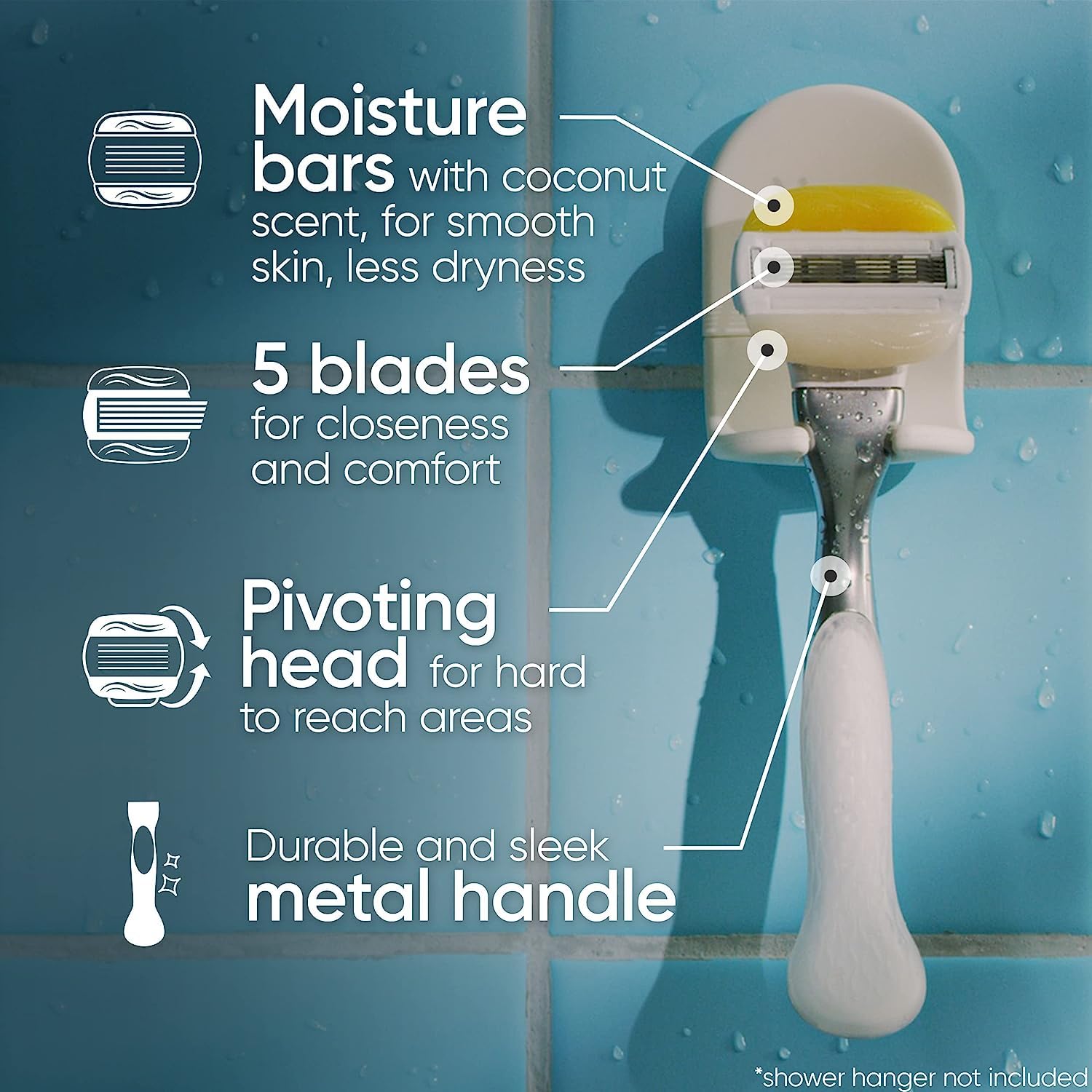 Gillette Venus Store Comfortglide with Olay Coconut Womens Razor Handle + Blade Refills, Silver, 2 Count