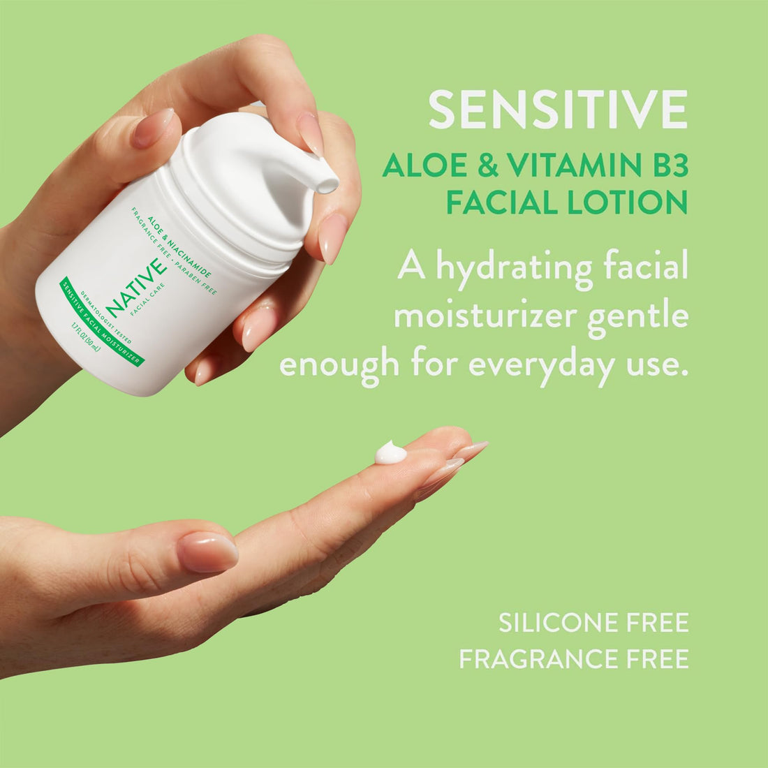 Native Sensitive Daily Facial Moisturizer Gentle Face Lotion Hydrating Cream for Women and Men with Vitamin B3 & Aloe Lightweight Non Greasy Formula - 1.7 fl oz