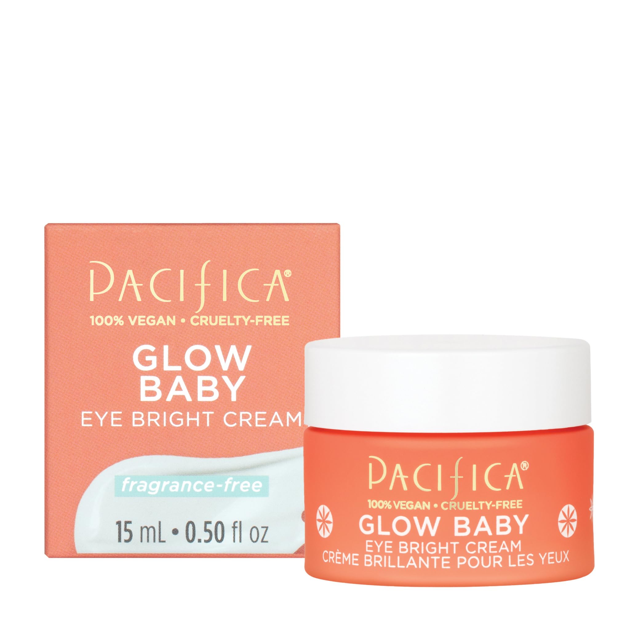 Pacifica Beauty, Glow Baby Eye Bright Daily Under Eye Cream, Vitamin C, Caffeine, Hyaluronic Acid, For Fine Lines, Puffiness and Dark Circles, Fragrance Free, Clean Skin Care, Vegan + Cruelty Free