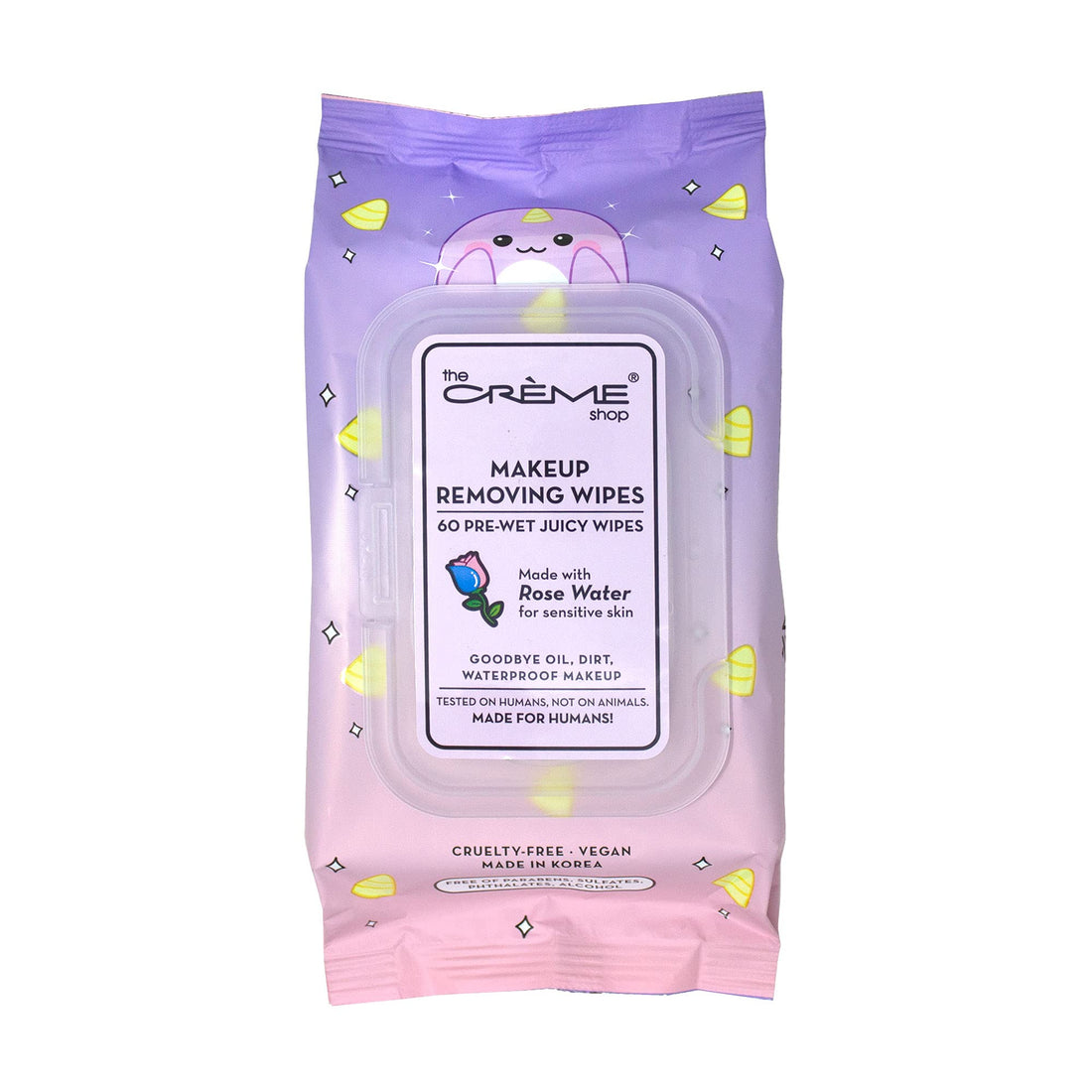The Crème Shop Makeup Removing Wipes Made with Rose Water for Sensitive Skin (60 Pre-Wet Juicy Wipes)