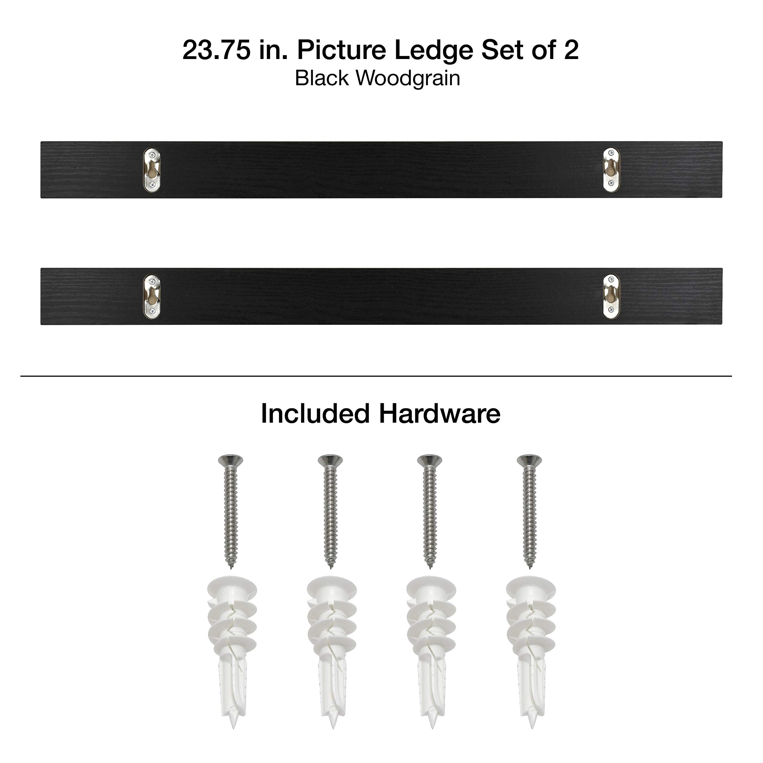 MCS Industries MCS 68905 Black Woodgrain 23.75 Inch Set, Set of 2 Picture Ledge
