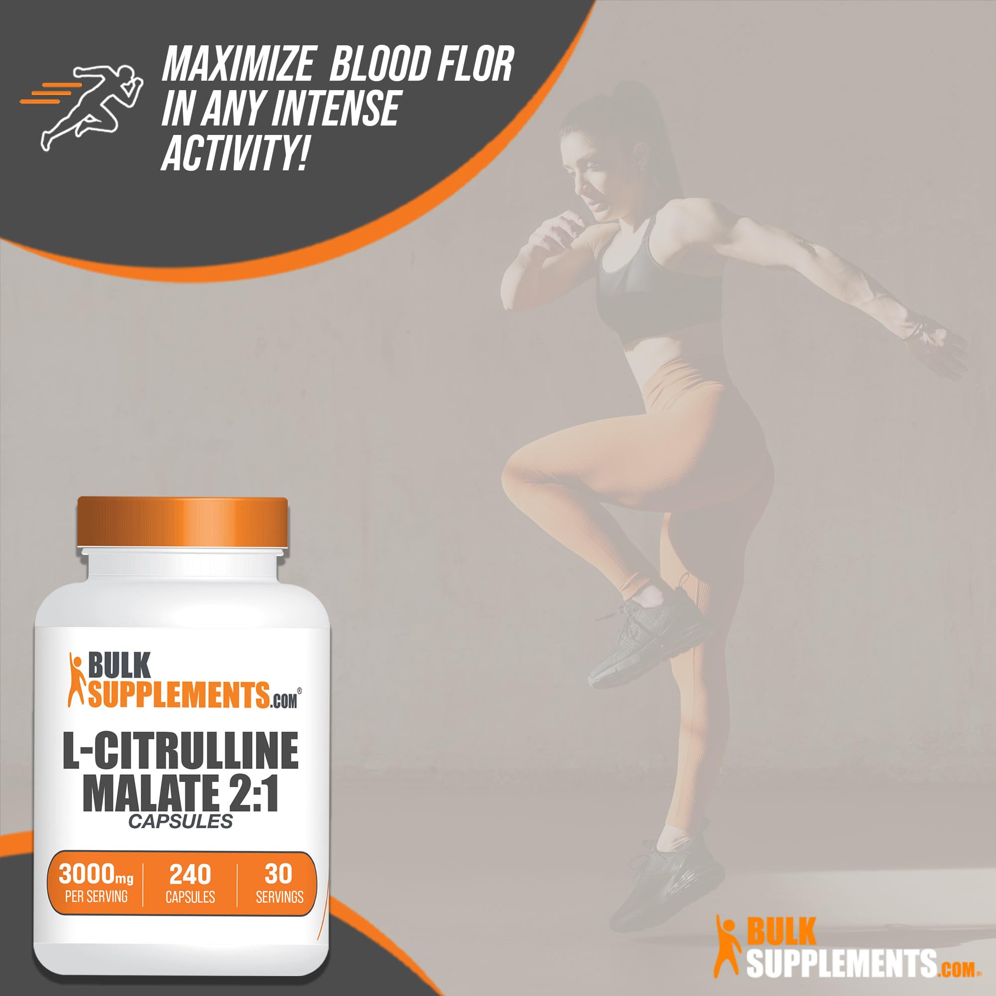 BulkSupplements.com L-Citrulline Malate Capsules - as L-Citrulline DL-Malate 2:1, Citrulline Malate Supplement - Gluten Free, 8 Capsules per Serving, 240 Capsules (Pack of 1)