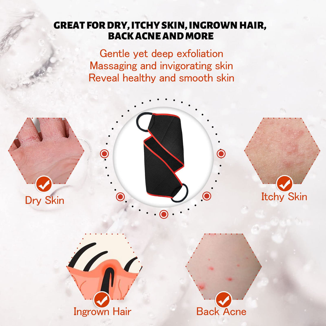 Evridwear Exfoliating Body Scrubber with Handles Back Washer Back Scrubber for Shower Bath Dry Skin Whole Body Deep Clean Men Women(Heavy)