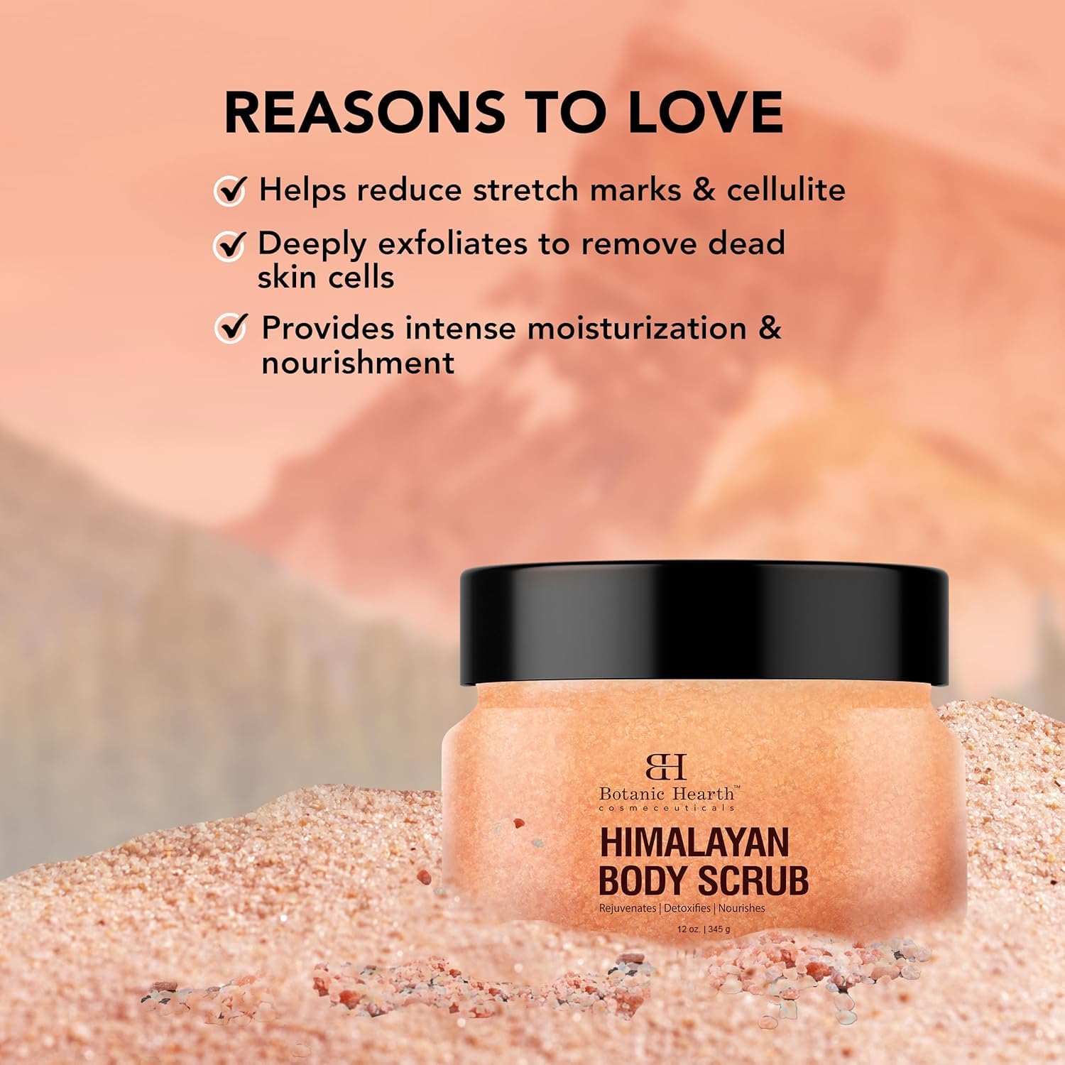 Botanic Hearth Himalayan Salt Body Scrub with Lychee Oil, Exfoliating Body Scrub act as Body Exfoliator & helps with Moisturizing Skin, Acne, Cellulite, Dead Skin Scars, Wrinkles 12 oz