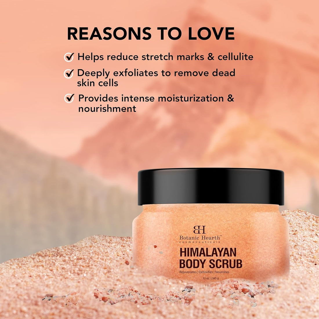 Botanic Hearth Himalayan Salt Body Scrub with Lychee Oil, Exfoliating Body Scrub act as Body Exfoliator & helps with Moisturizing Skin, Acne, Cellulite, Dead Skin Scars, Wrinkles 12 oz