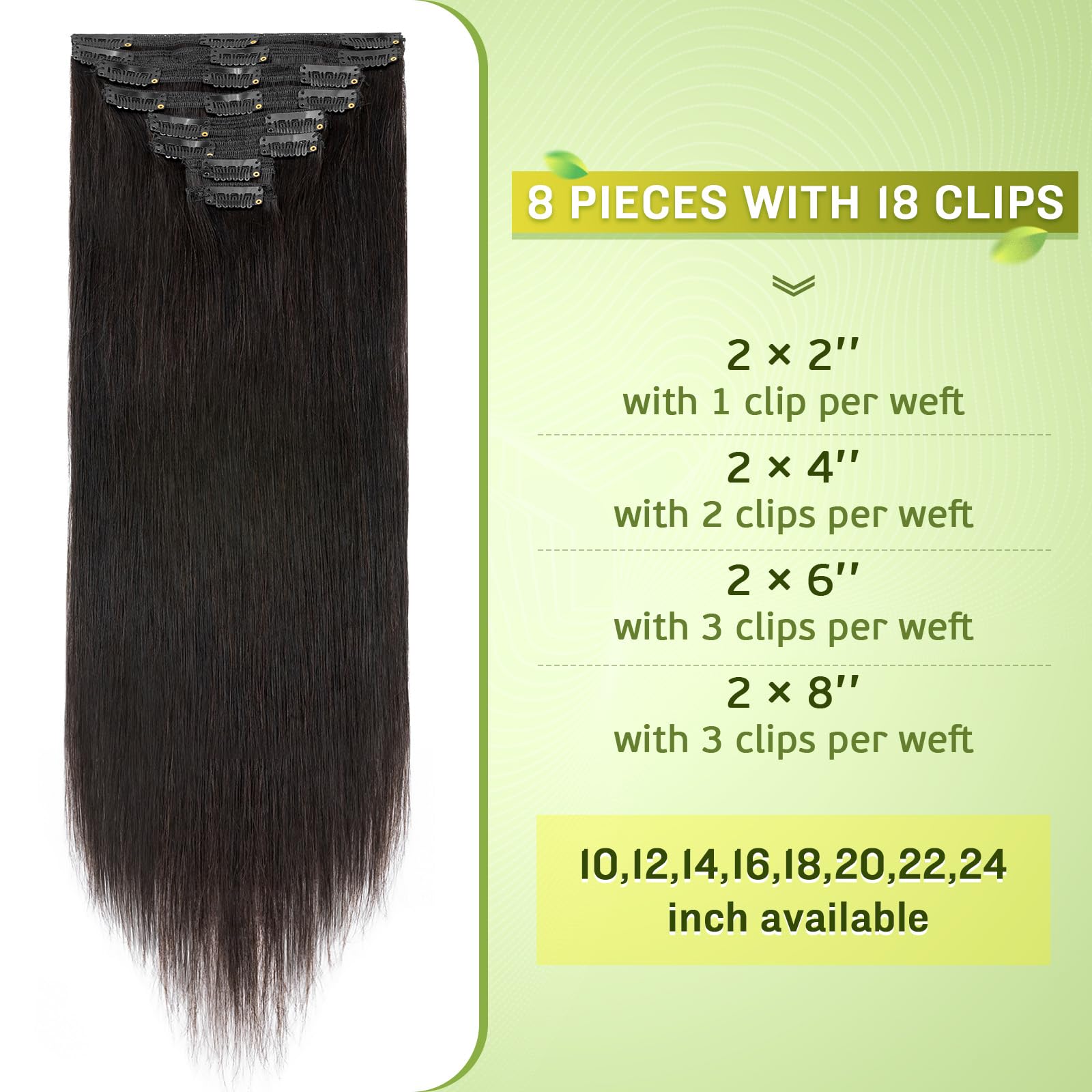 Double Weft 100% Remy Human Hair Clip in Extensions 14'-22' Grade 7A Quality Full Head Thick Thickened Long Soft Silky Straight 8pcs 18clips Off Black (18 / 18 inch 140g,#1B Natural Black)