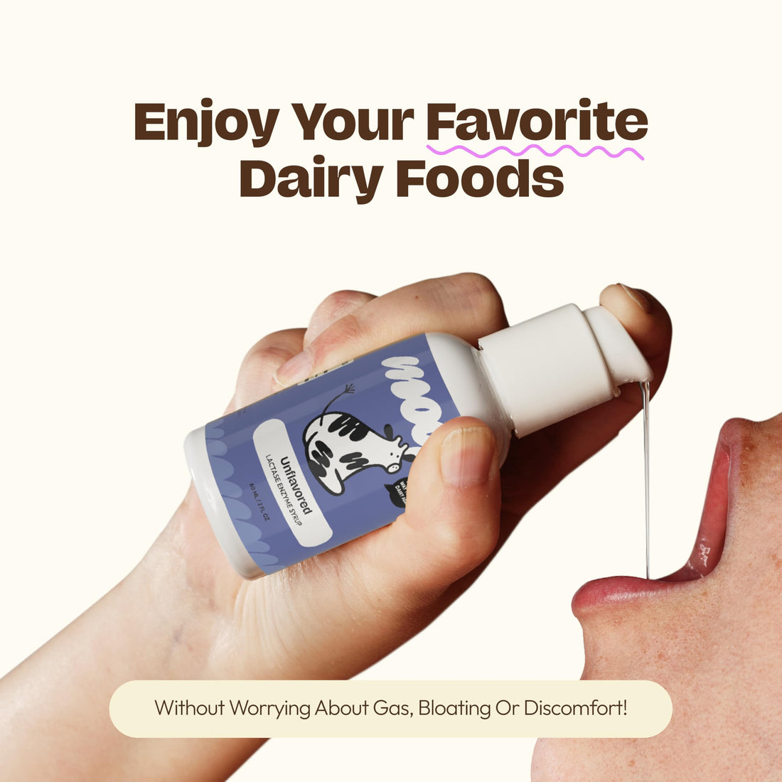 Moops Lactase Enzyme Drops 2oz – Delicious Unflavored Flavor – 10,000 FCC Units for Fast Acting Dairy Relief – Customizable Dosing for Lactose Intolerance – Portable Twist-to-Lock Pump