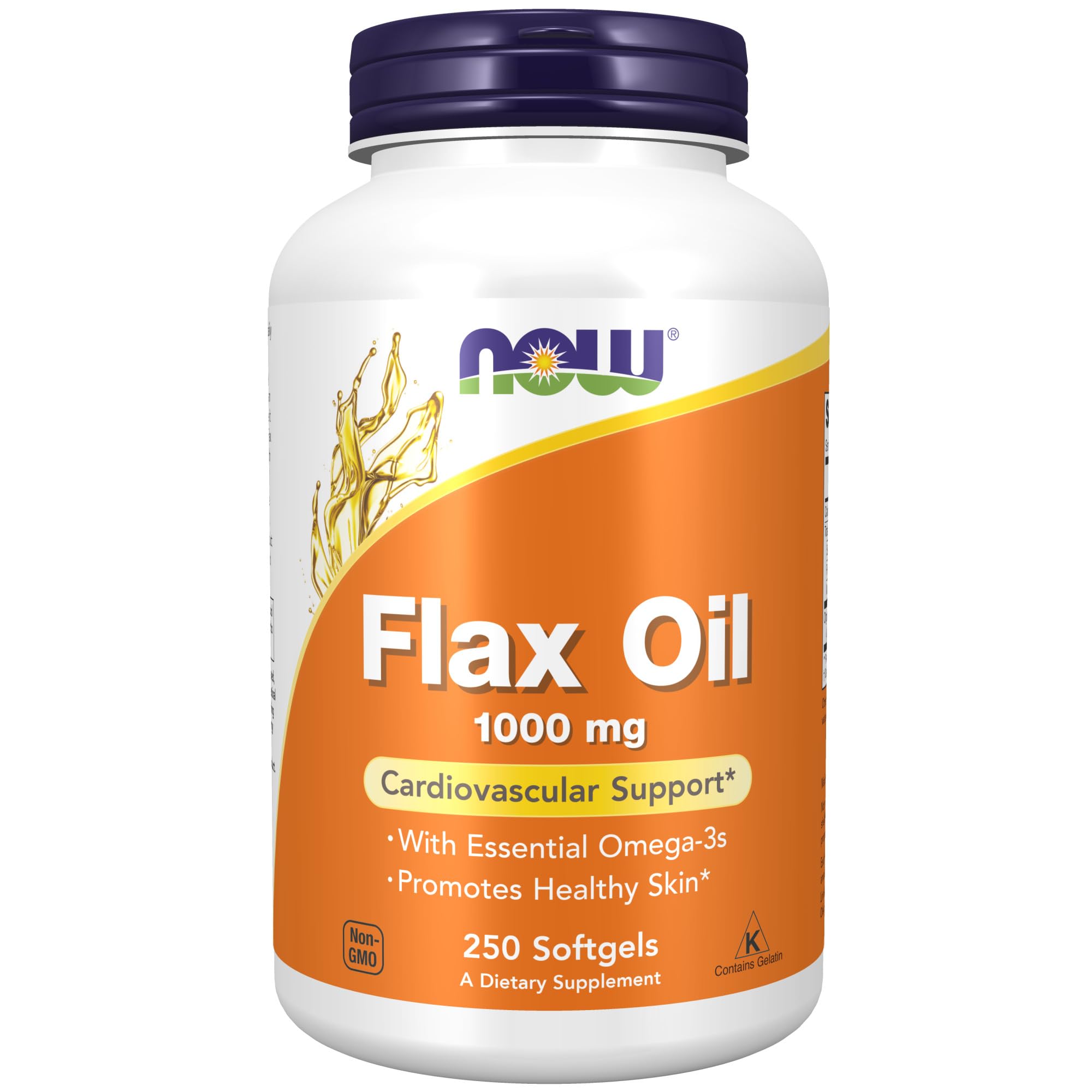 NOW Foods Supplements, Flax Oil 1,000 mg made with Organic Flax Oil, Cardiovascular Support*, 250 Softgels