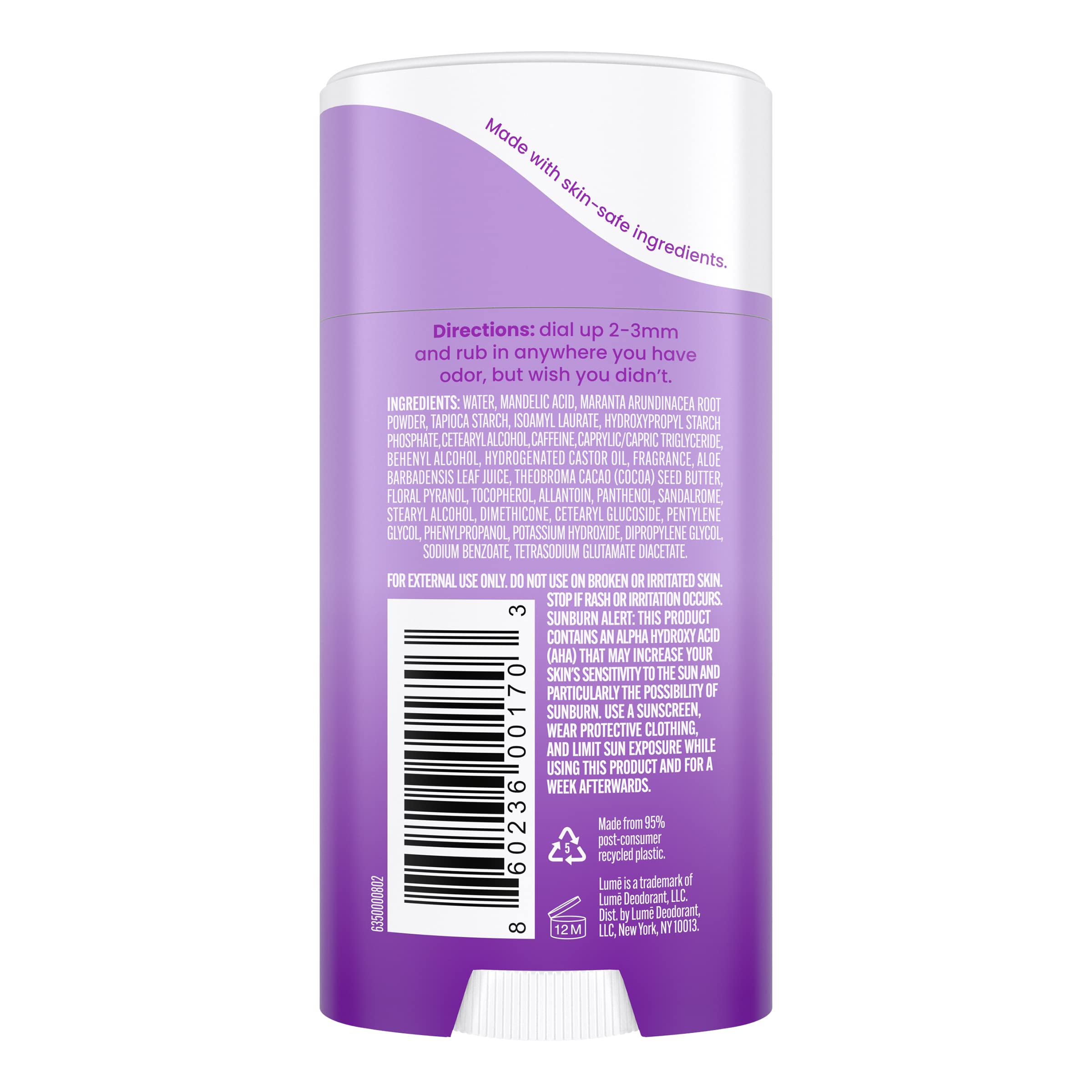 Lume Natural Deodorant - Underarms and Private Parts - Aluminum-Free, Baking Soda-Free, Hypoallergenic, and Safe For Sensitive Skin - 2.2 Ounce Stick (Lavender Sage)