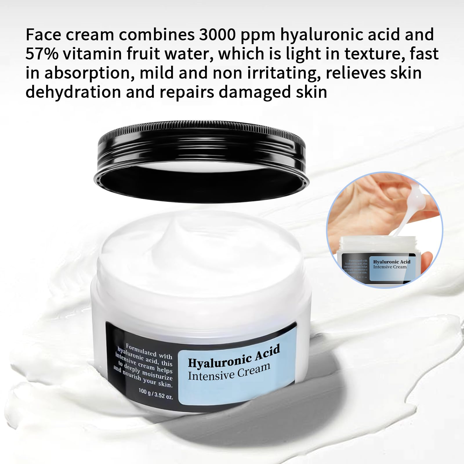 MIZEEYE Hyaluronic Acid Moisturizer For Face, 3.52 oz / 100ML Hyaluronic Acid Cream For Dry & Sensitive Skin, Moisturizing Face Cream For Daily.