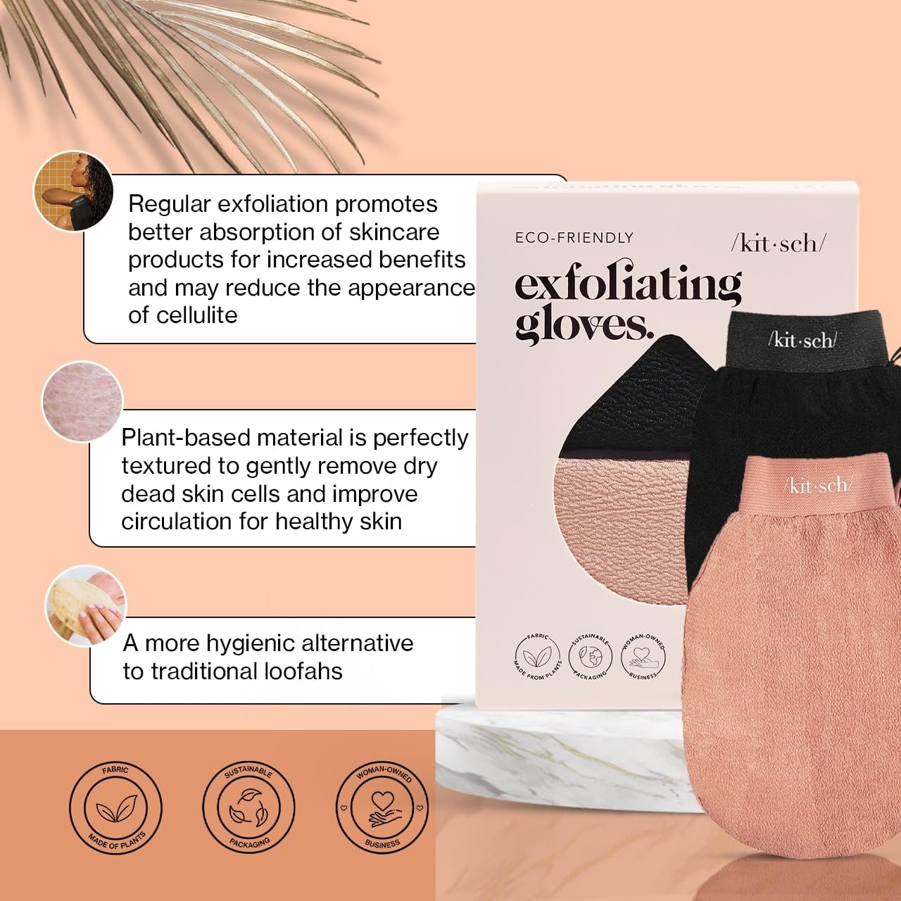 Kitsch Deep Exfoliating Glove 2pcs, Exfoliating Body Scrubber Exfoliator, Korean Exfoliating Mitt, Dead Skin Remover for Skin Cell Renewal, for Shower, Bath, Beauty & Skin Care, Black & Terracotta