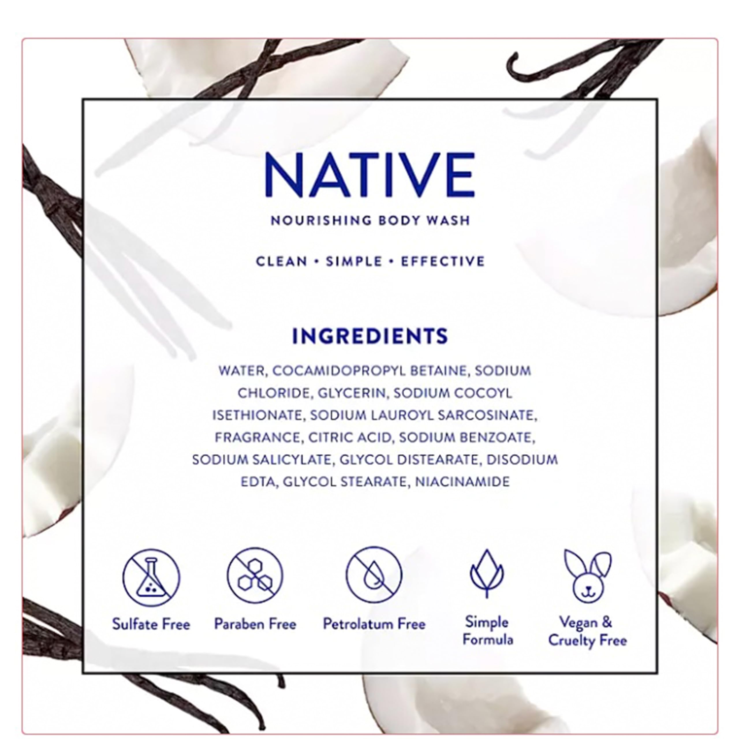 Native Body Wash - Coconut & Vanilla - Sulfate Free - 36 Fl Oz
