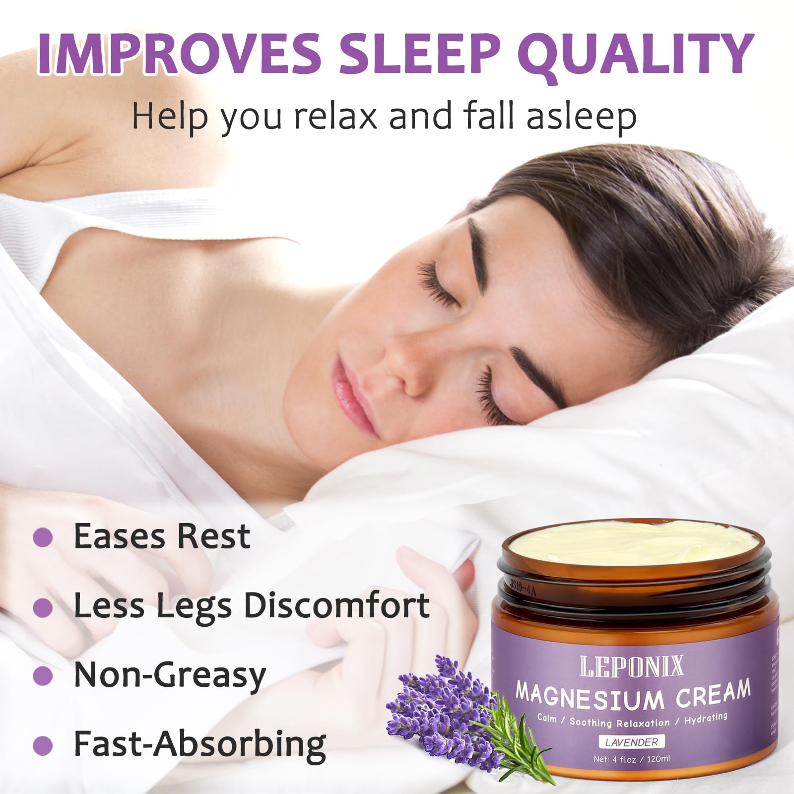 LEPONIX Magnesium Lotion for Sleep, Magnesium Butter- Sleep, Muscle Relaxation & Moisturizing, Topical Magnesium Body Butter Cream with Shea Butter, Coconut Oil, Lavender Oil for Women Men