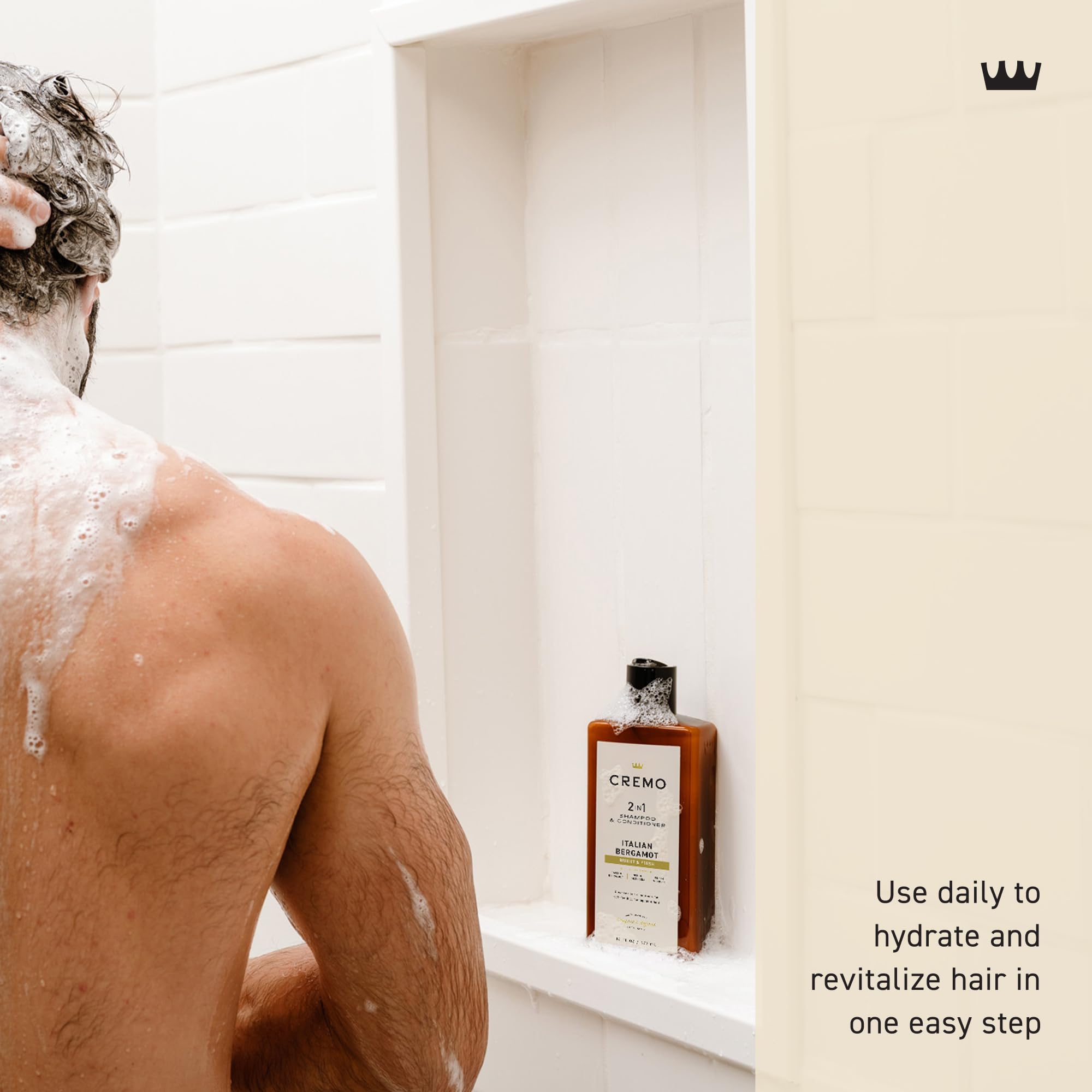 Cremo Italian Bergamot 2 in 1 Shampoo & Conditioner for Men, Notes of Italian Bergamot, Neroli Blossom, and Fresh Vetiver, 16 Fl Oz